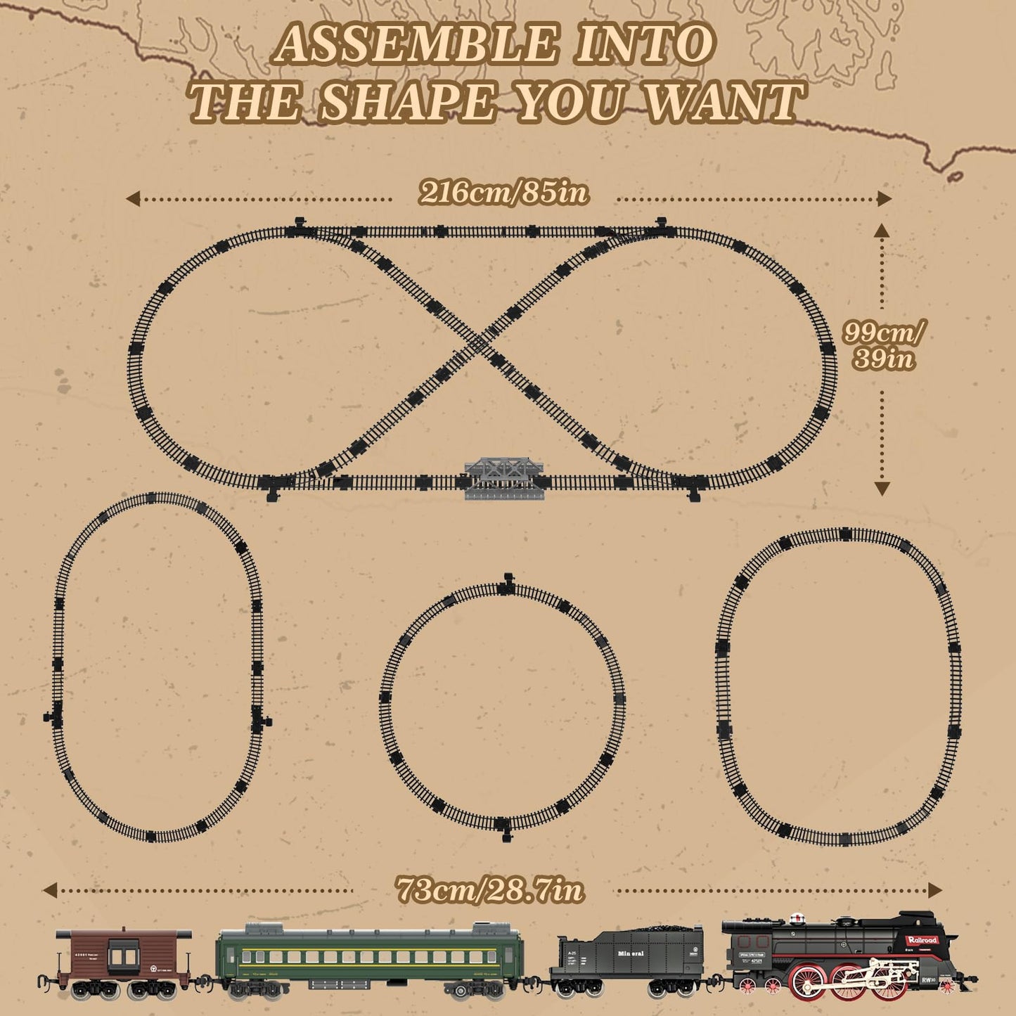 JONRRYIN Electric Train Set with Remote — Classic Steam Locomotive, Smoke & Lights