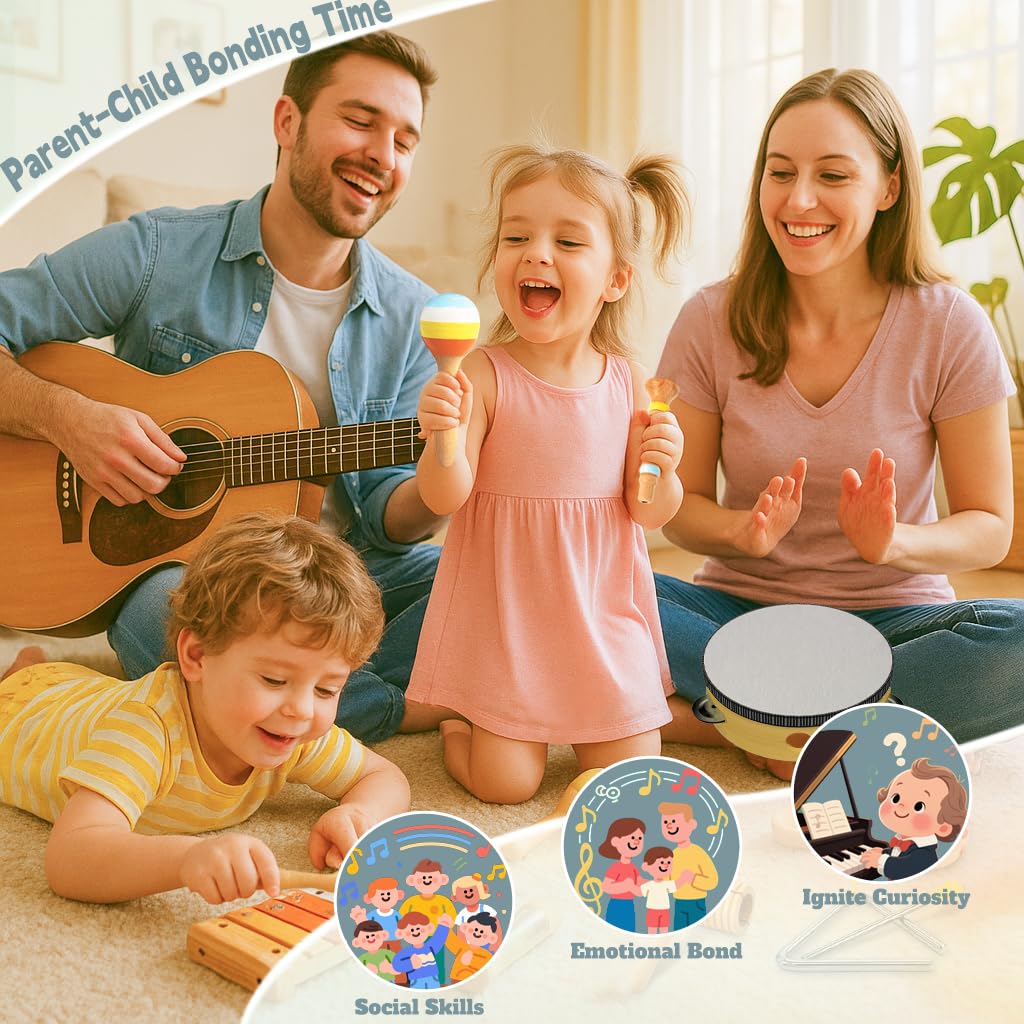 JOOMLAFLY 8-Piece Montessori Baby Musical Instrument Set for Toddlers 1-3 — Xylophone, Drum, Maracas & More