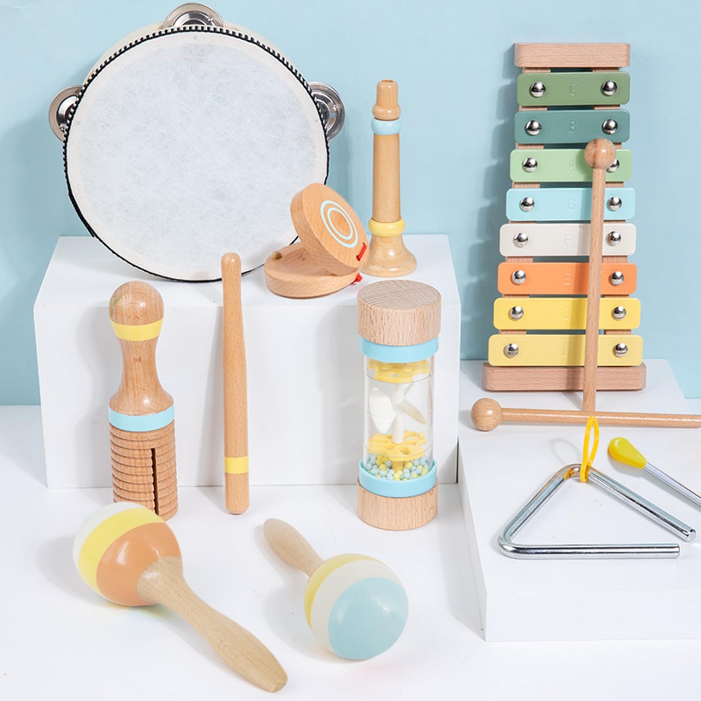 JOOMLAFLY 8-Piece Montessori Baby Musical Instrument Set for Toddlers 1-3 — Xylophone, Drum, Maracas & More