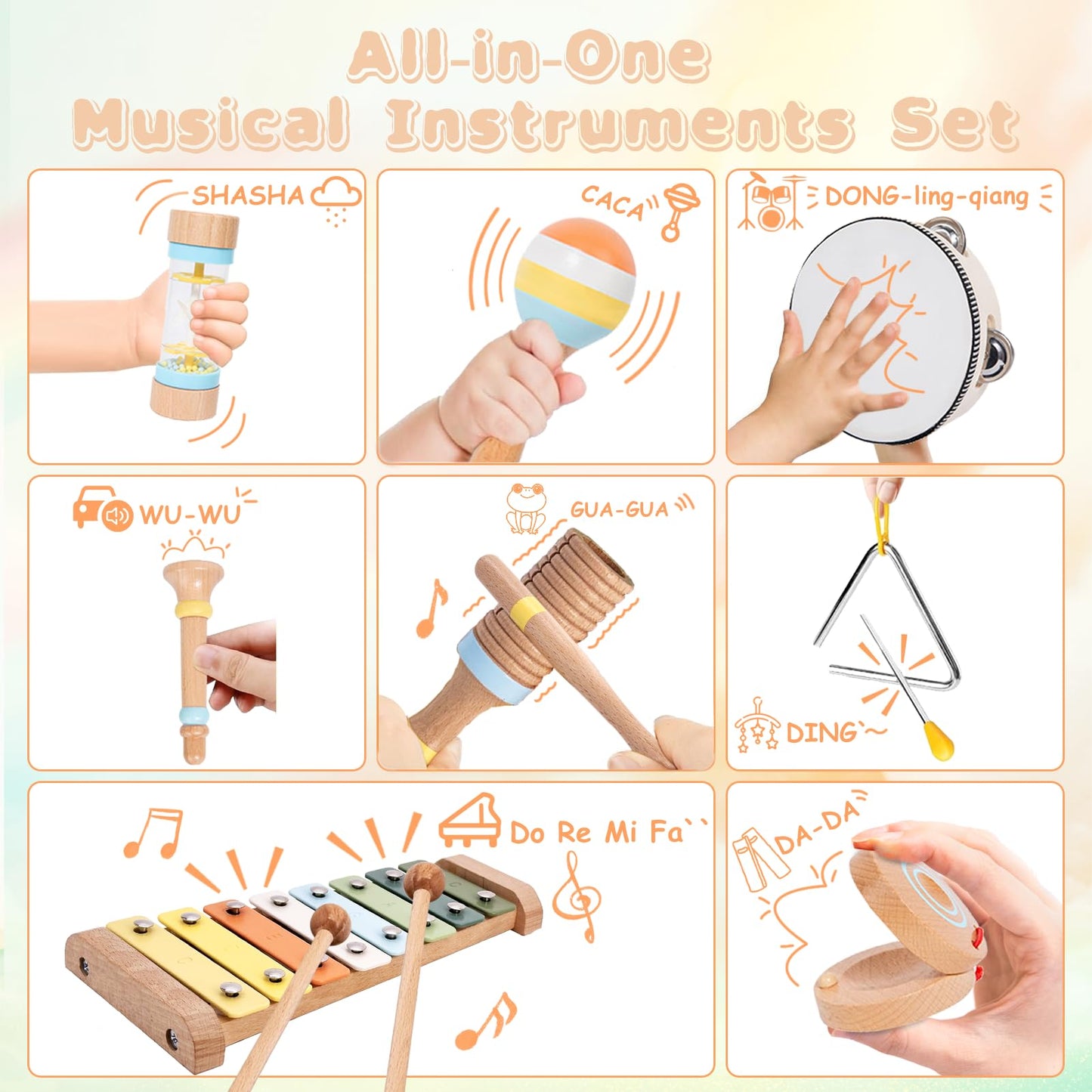 JOOMLAFLY 8-Piece Montessori Baby Musical Instrument Set for Toddlers 1-3 — Xylophone, Drum, Maracas & More