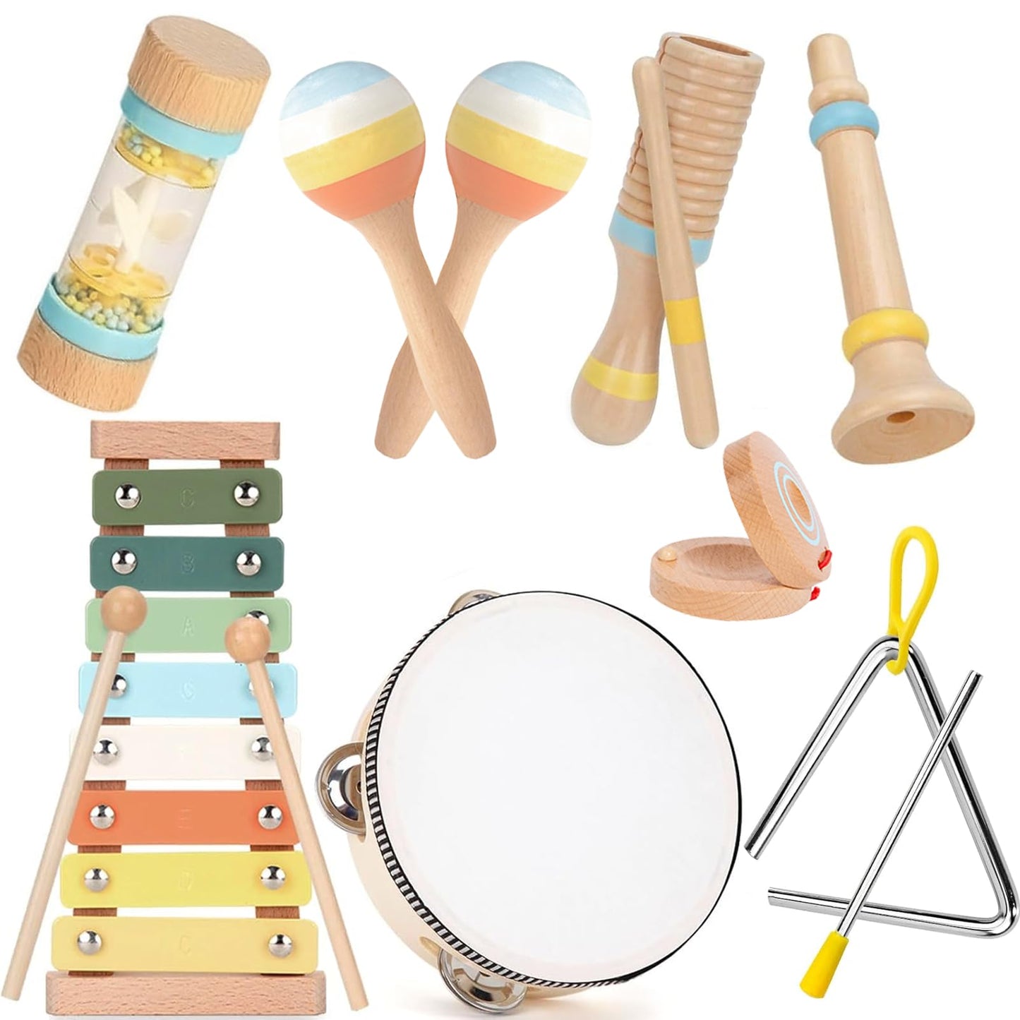 JOOMLAFLY 8-Piece Montessori Baby Musical Instrument Set for Toddlers 1-3 — Xylophone, Drum, Maracas & More