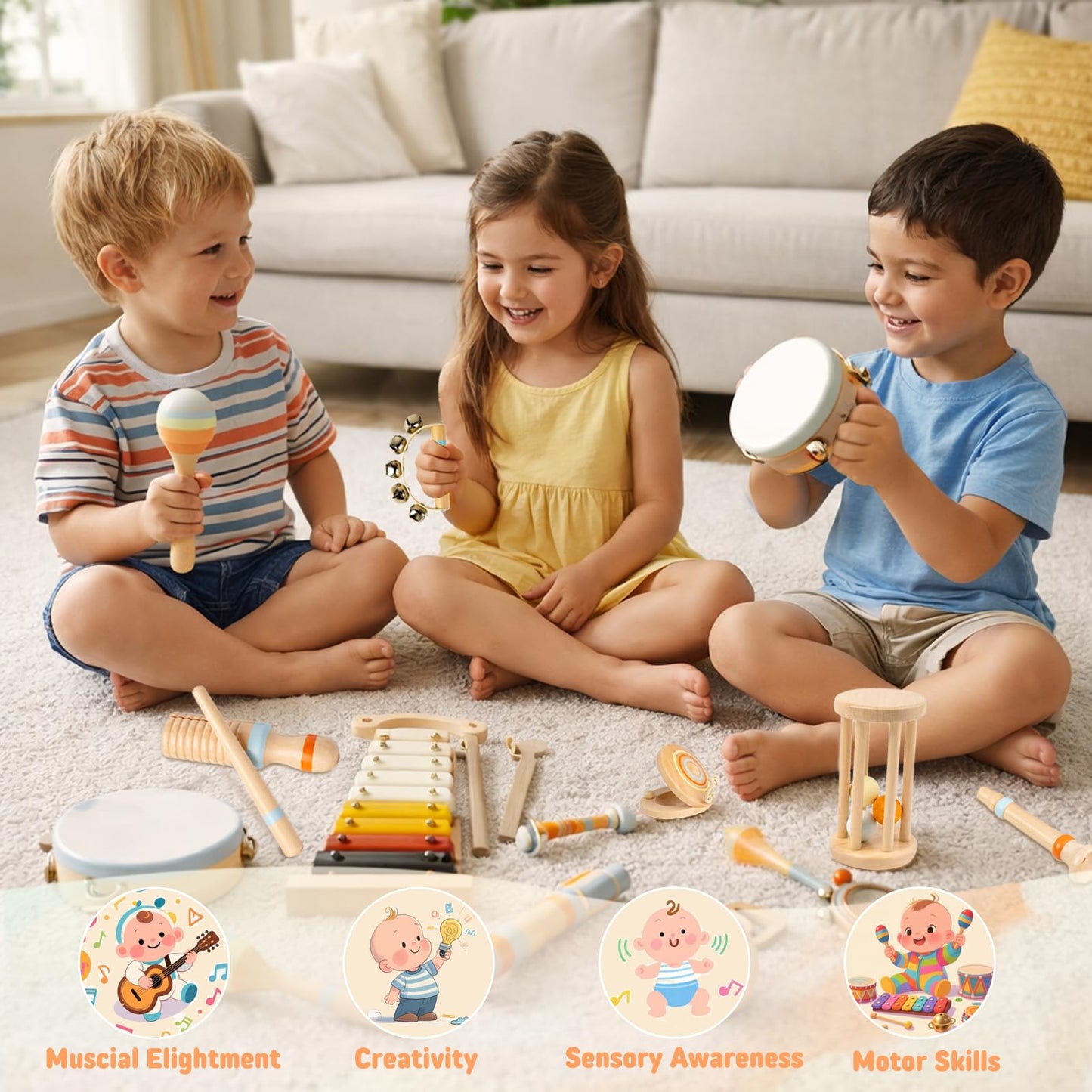 JOOMLAFLY 12-Piece Baby Musical Instruments Set for Toddlers 1-3