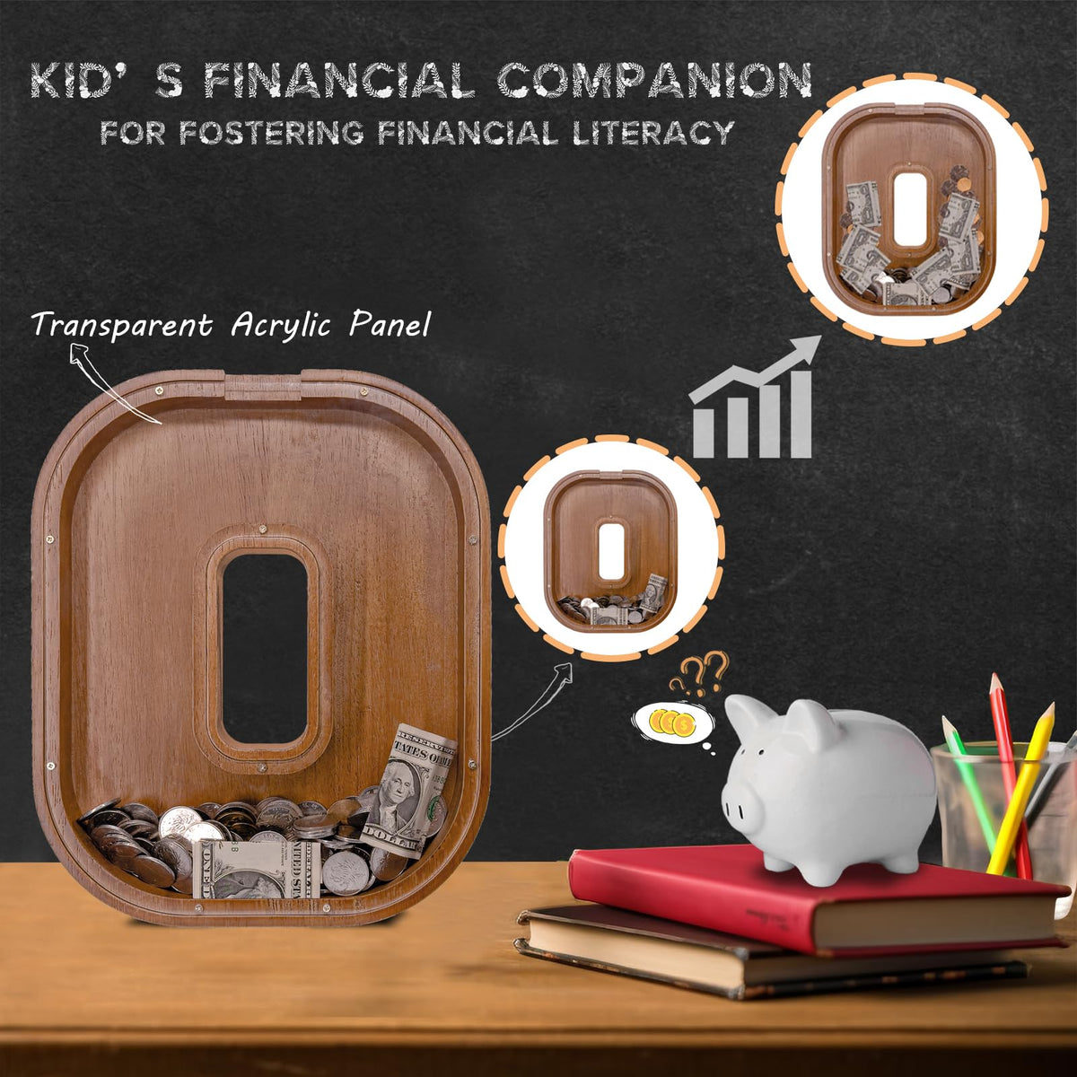 JOOMLAFLY Wooden Letter Piggy Bank – Personalized 12-Inch Coin Bank for Kids