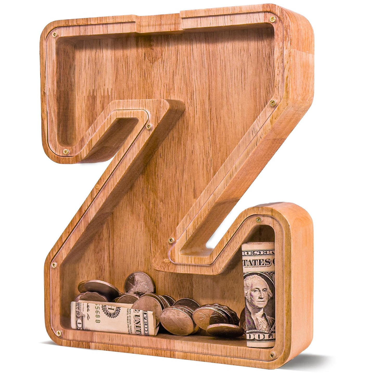 JOOMLAFLY Wooden Letter Piggy Bank — Large Initial Coin Bank for Kids, Personalized Gift