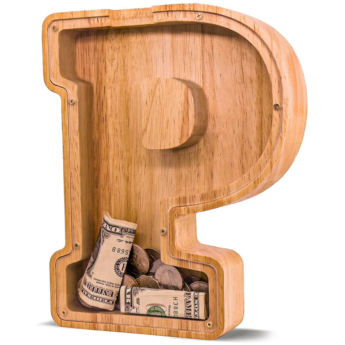 JOOMLAFLY Wooden Letter Piggy Bank – Personalized Initial Coin Bank for Kids