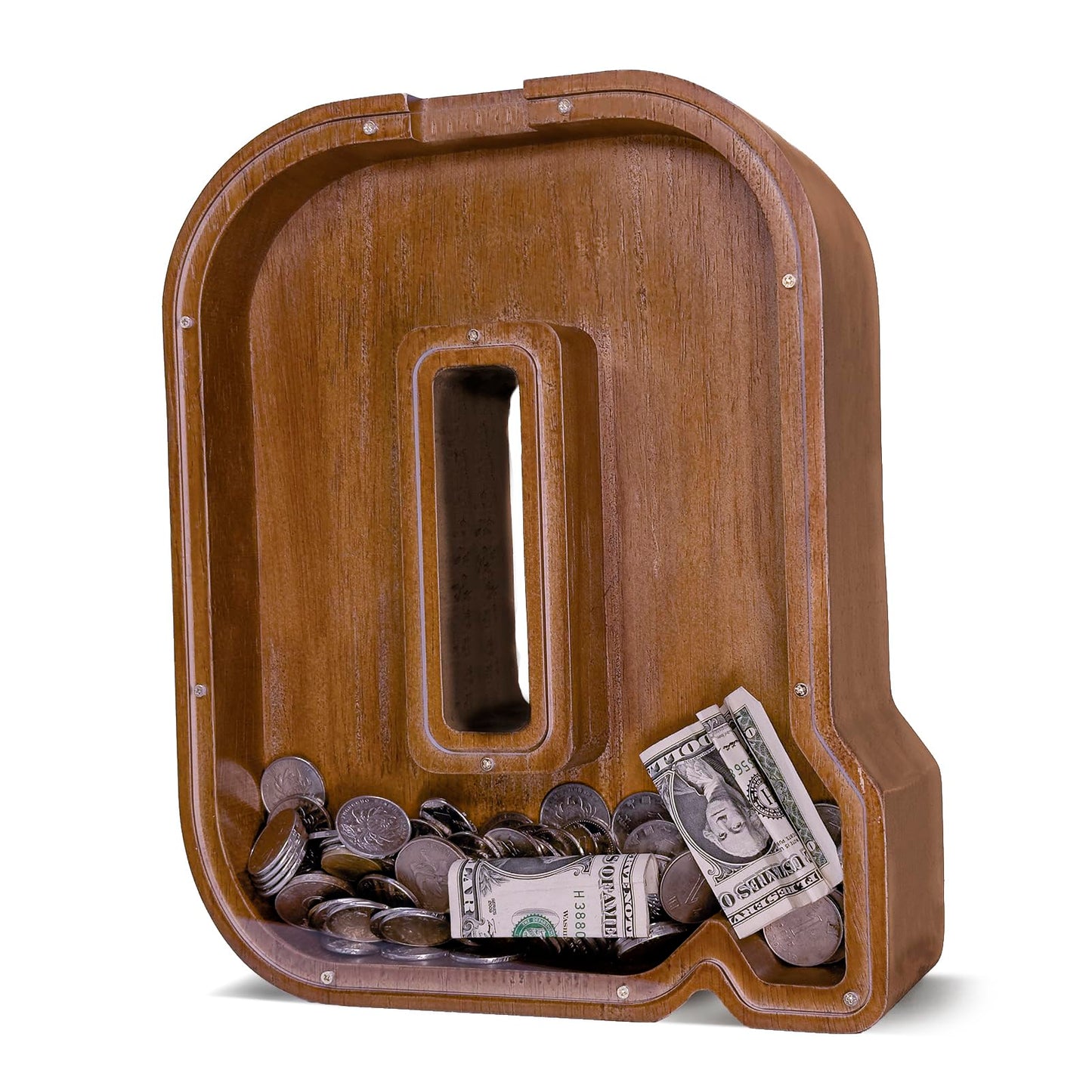 JOOMLAFLY Wooden Letter Piggy Bank – Large Initial Coin Bank for Kids, Personalized Gift