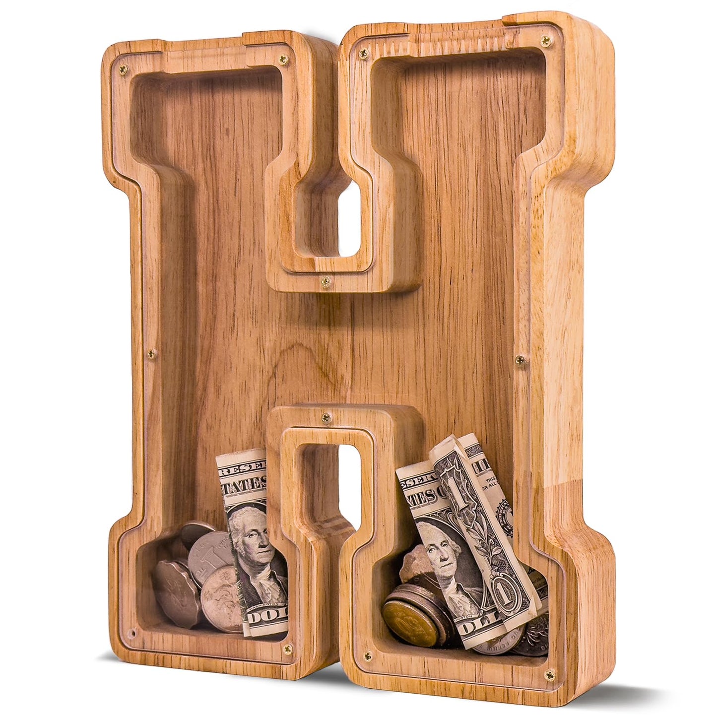 JOOMLAFLY Wooden Letter Piggy Bank – Large Personalized Initial Coin Bank for Kids