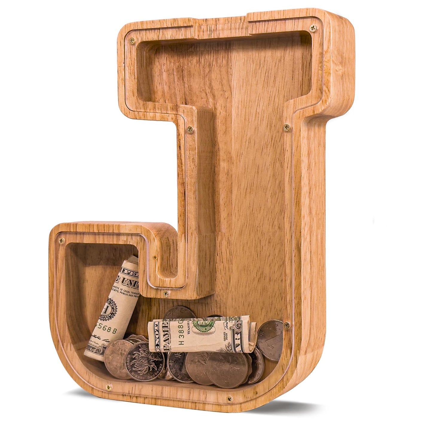 JOOMLAFLY Wooden Letter Piggy Bank - Personalized Alphabet Coin Bank for Kids