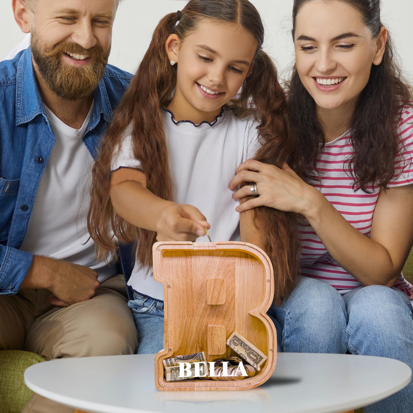 JOOMLAFLY Wooden Letter Piggy Bank for Kids — Large Initial Coin Bank in Eco Wood, Personalized Gift