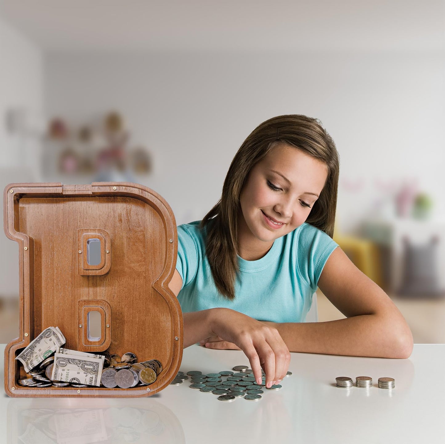 JOOMLAFLY Wooden Letter Piggy Bank – Personalized Initial Coin Bank for Kids