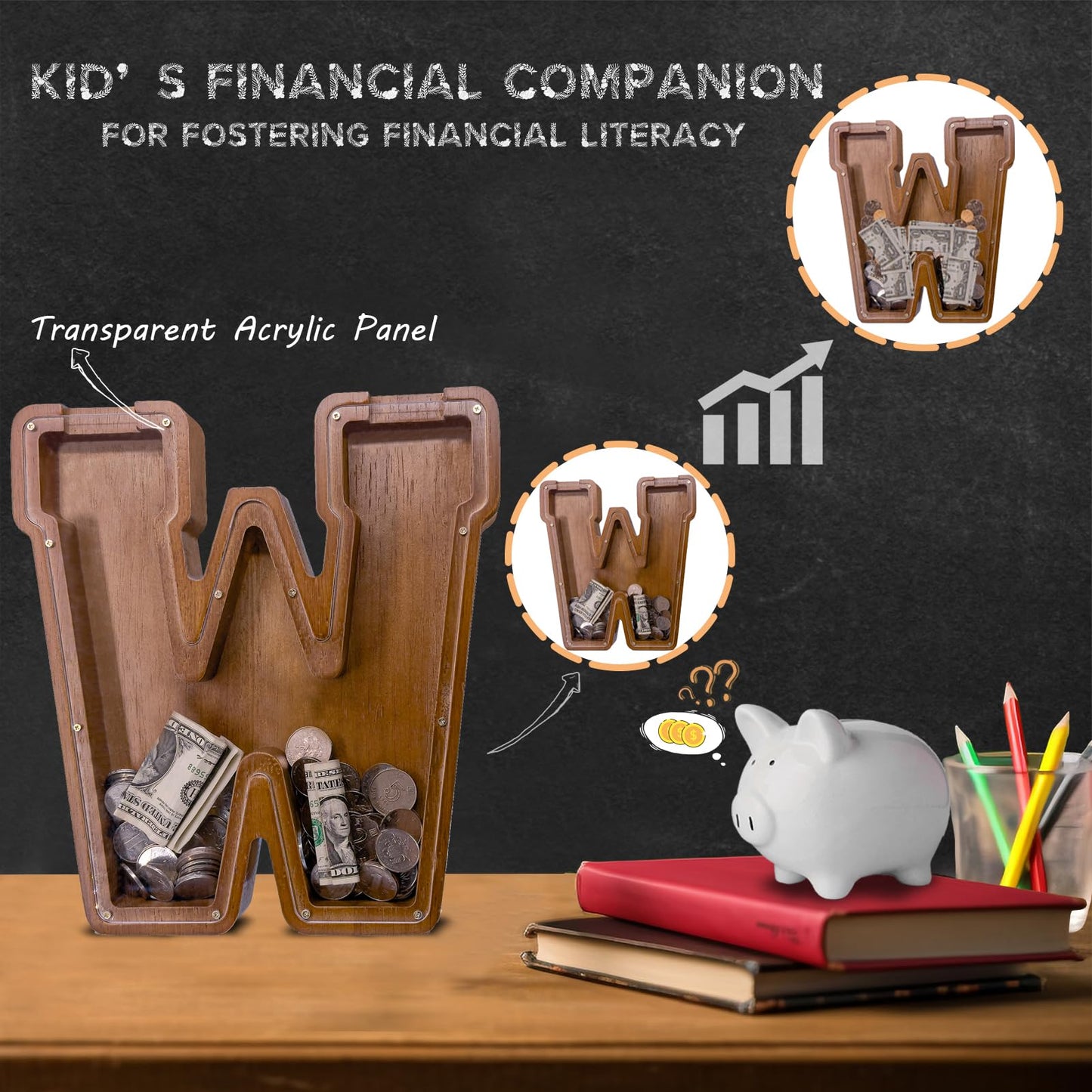 JOOMLAFLY Wooden Letter Piggy Bank – Personalized Initial Coin Bank for Kids