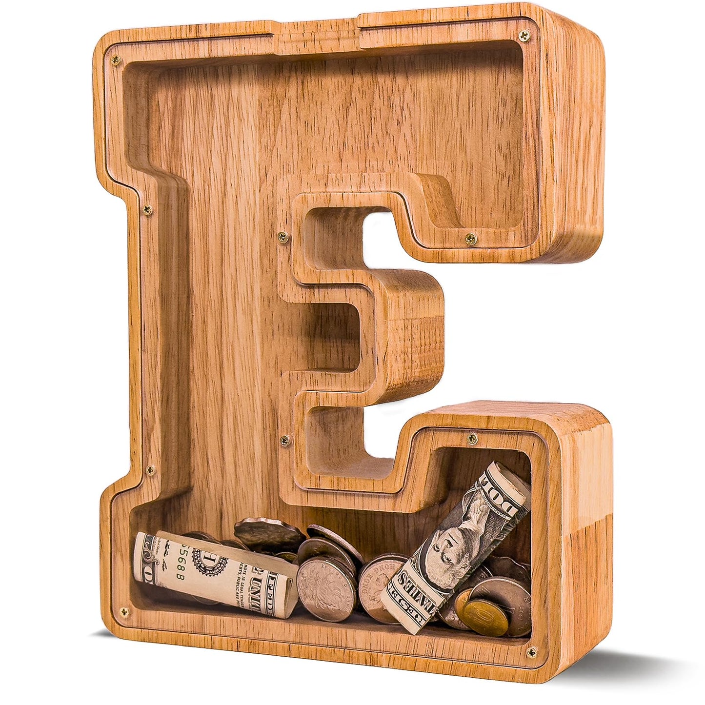 JOOMLAFLY Wooden Letter Piggy Bank – 9-Inch Initial Coin Bank for Kids