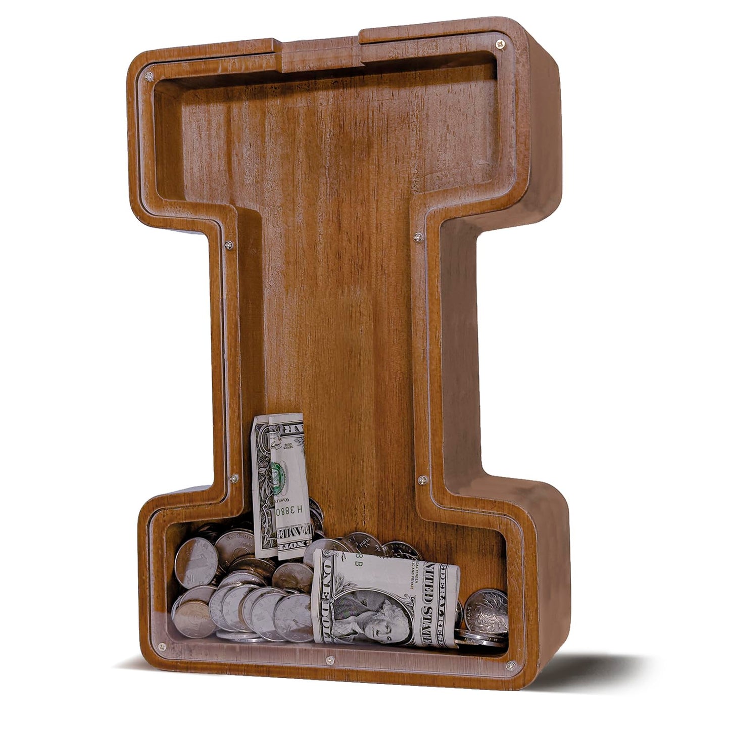 JOOMLAFLY Wooden Letter Piggy Bank — Large Initial Coin Bank for Kids