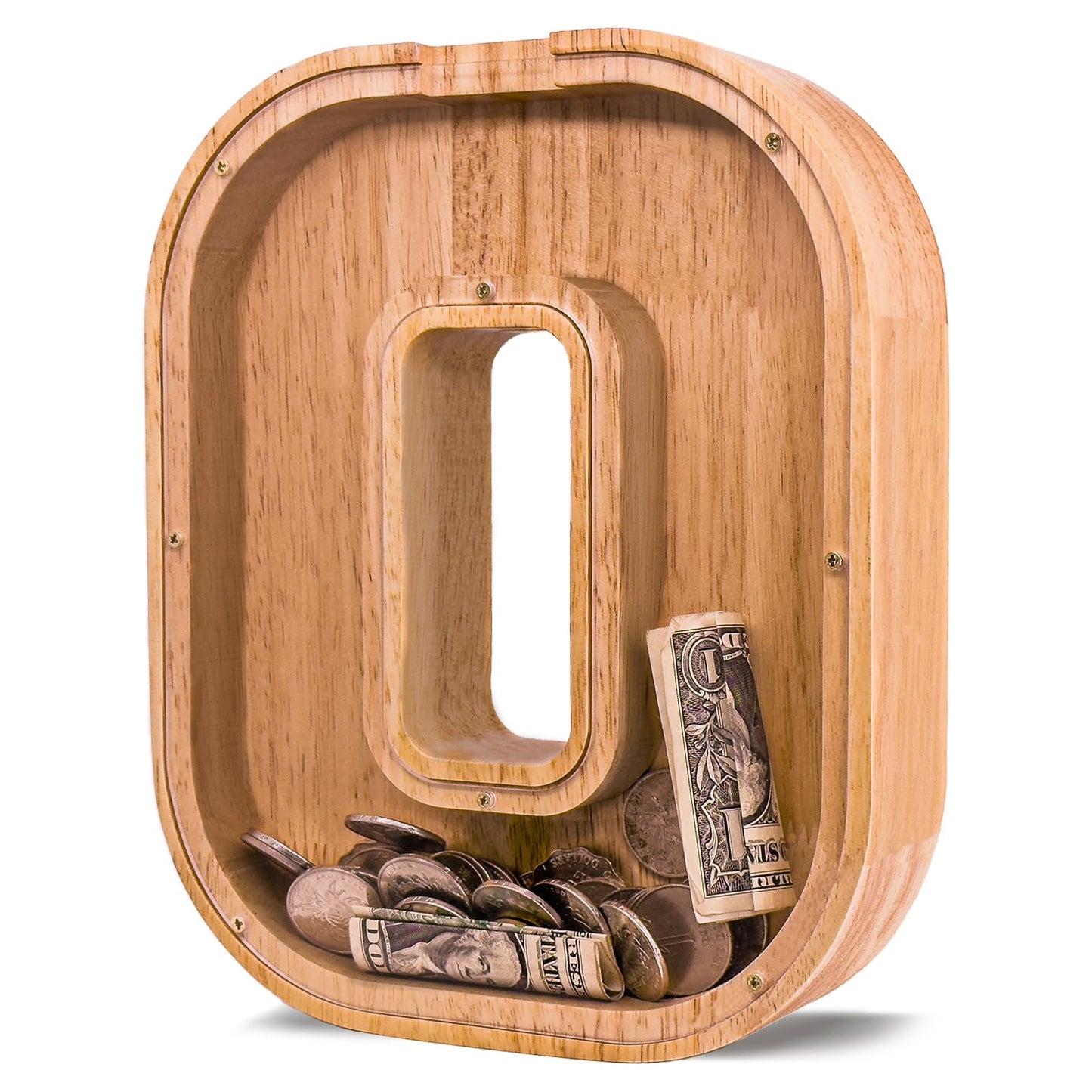 JOOMLAFLY Wooden Letter Piggy Bank - Personalized 9-inch Alphabet Coin Box for Kids
