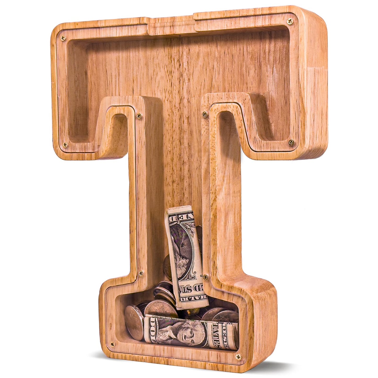 JOOMLAFLY Wooden Letter Piggy Bank – Large Personalized Alphabet Coin Bank for Kids