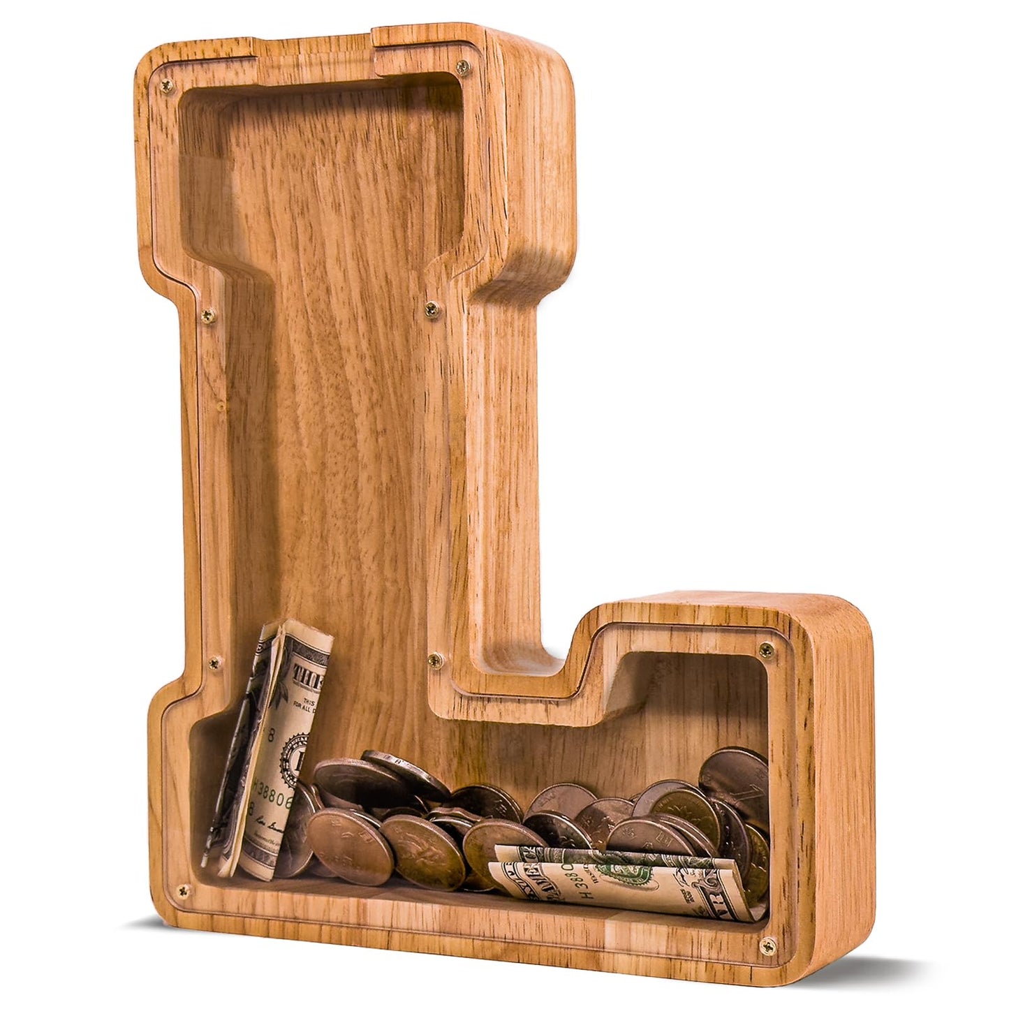 JOOMLAFLY Wooden Letter Piggy Bank — Large Initial Coin Box for Kids