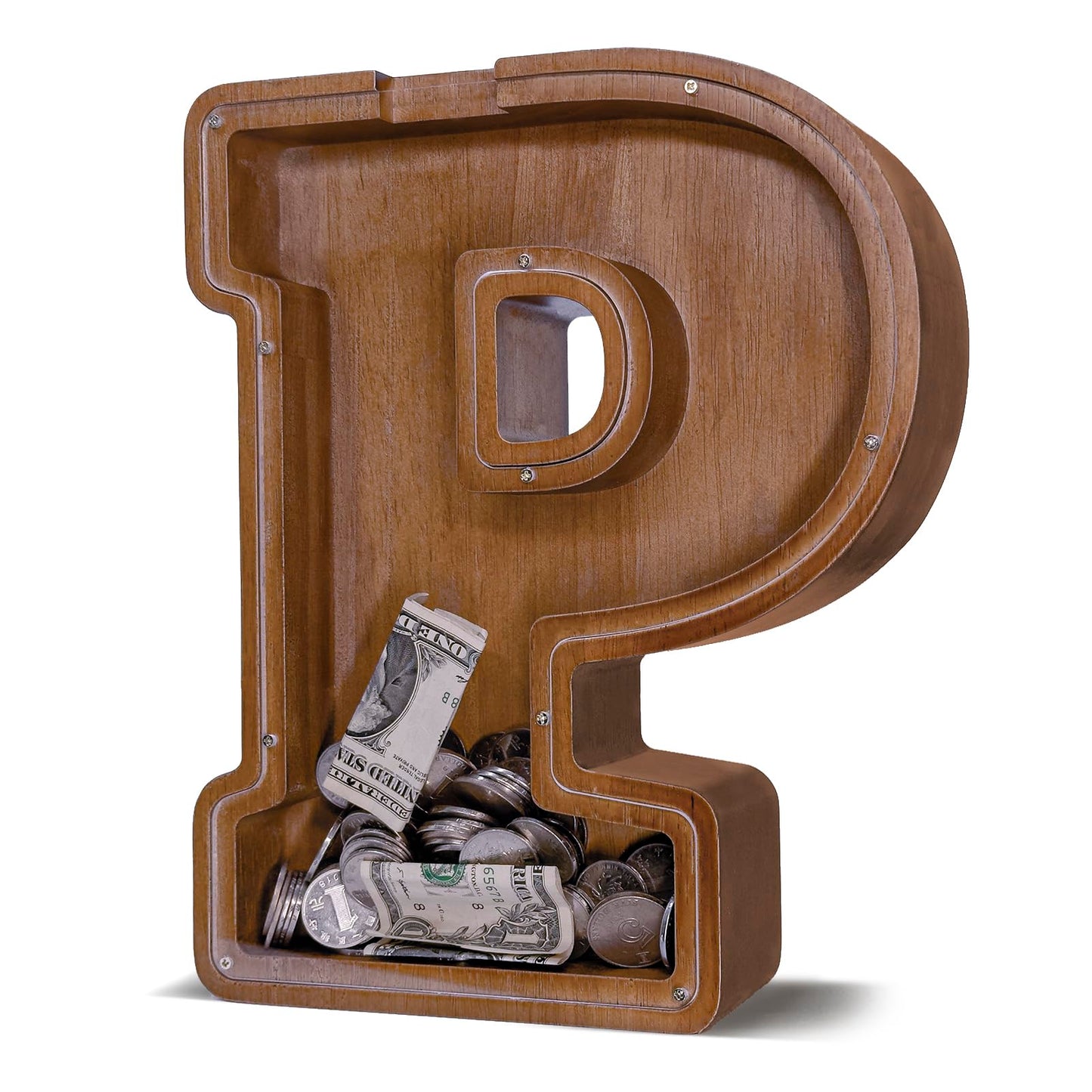 JOOMLAFLY Wooden Letter Piggy Bank – Large 12-Inch Personalized Alphabet Coin Bank