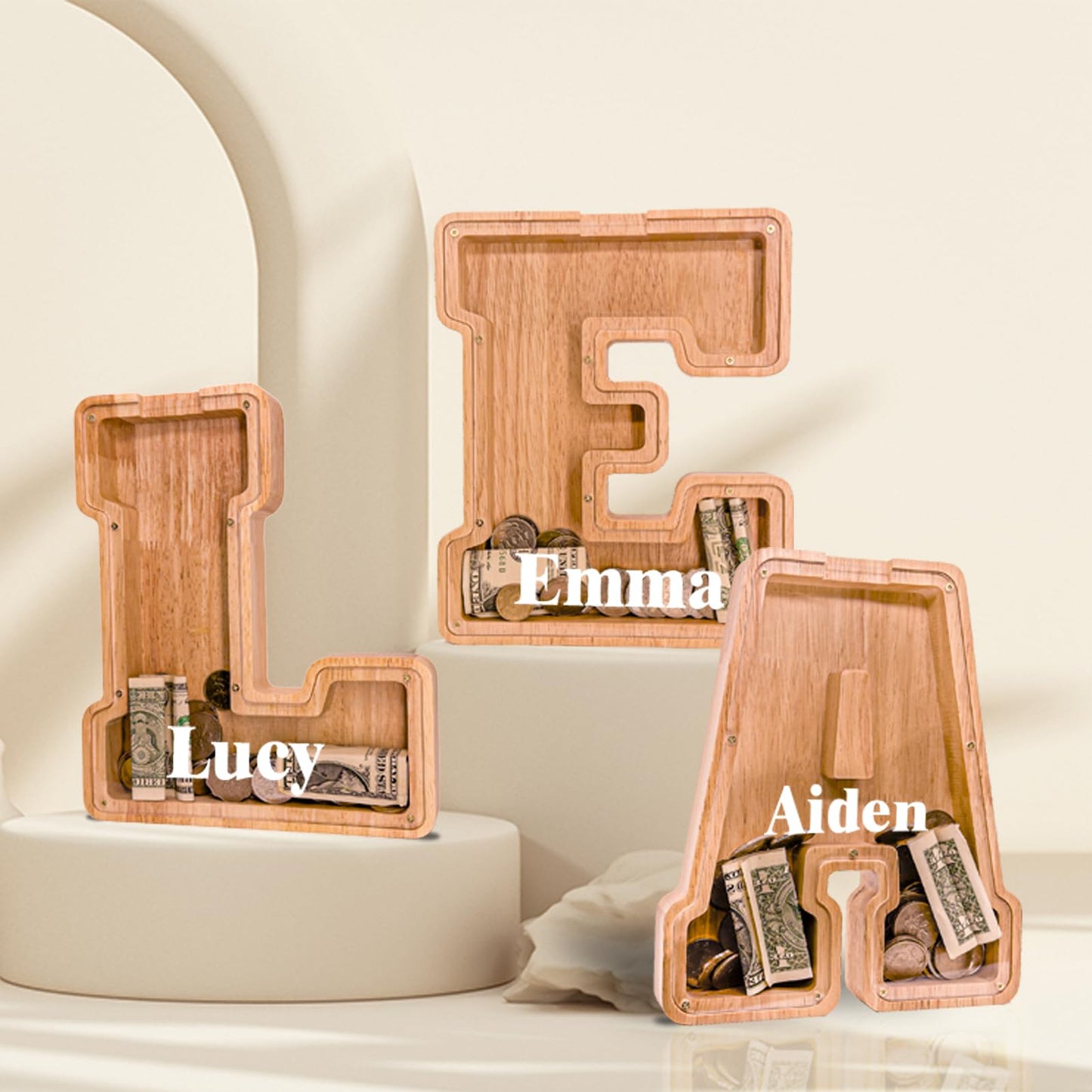 JOOMLAFLY Wooden Letter Piggy Bank – Personalized Initial Coin Bank for Kids