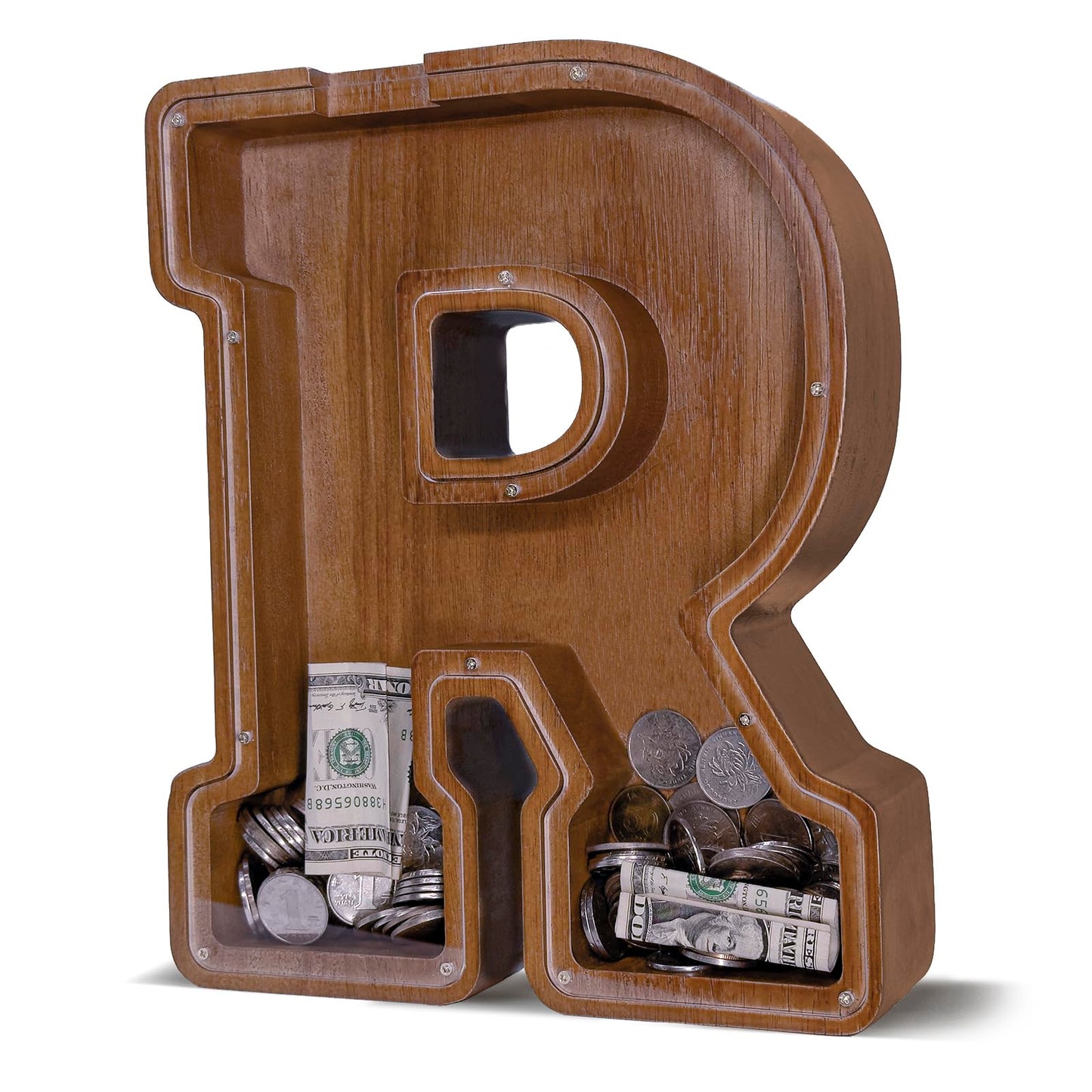 JOOMLAFLY Wooden Letter Piggy Bank for Kids – Personalized Alphabet Coin Bank