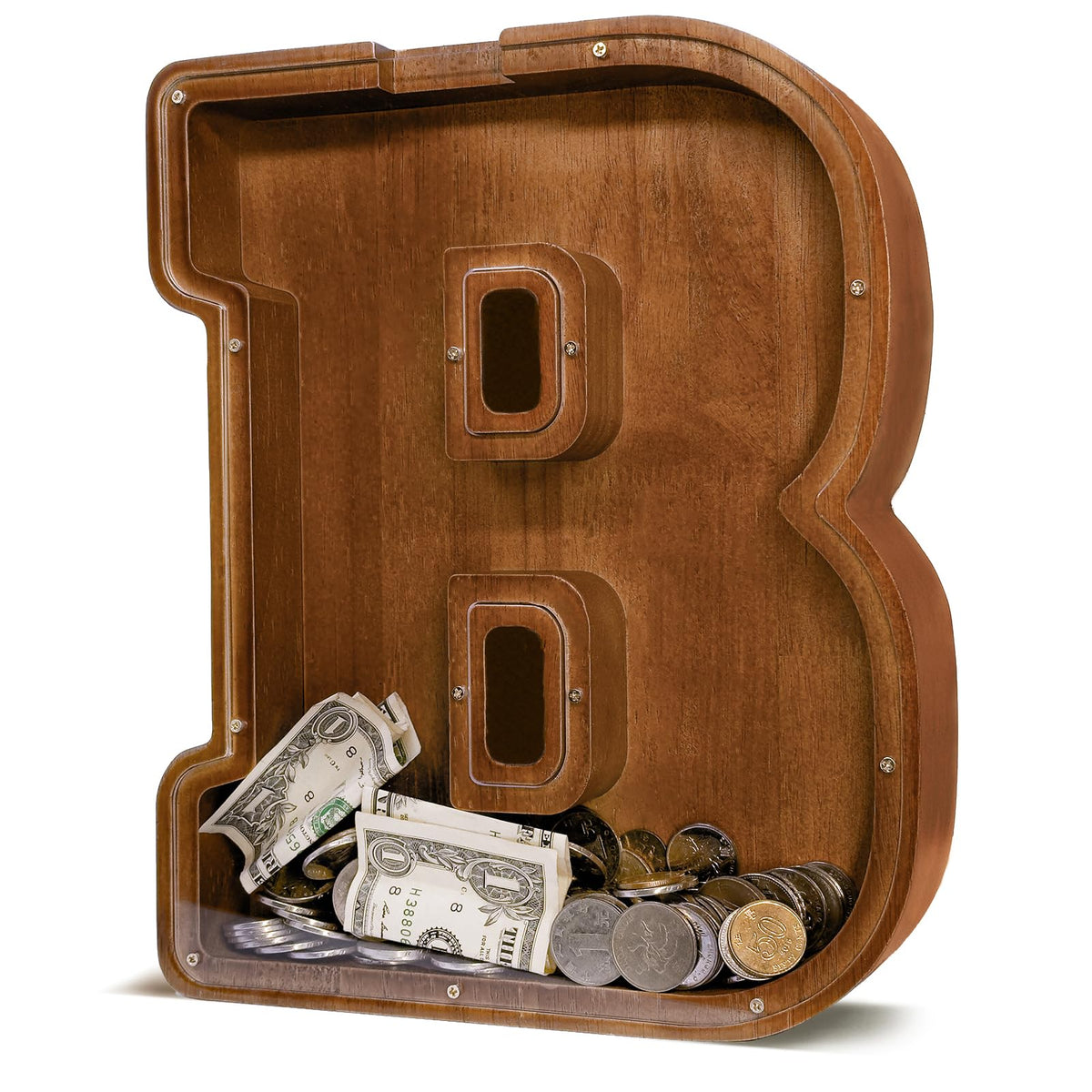 JOOMLAFLY Wooden Letter Piggy Bank – 12-Inch Large Personalized Initial Coin Bank for Kids