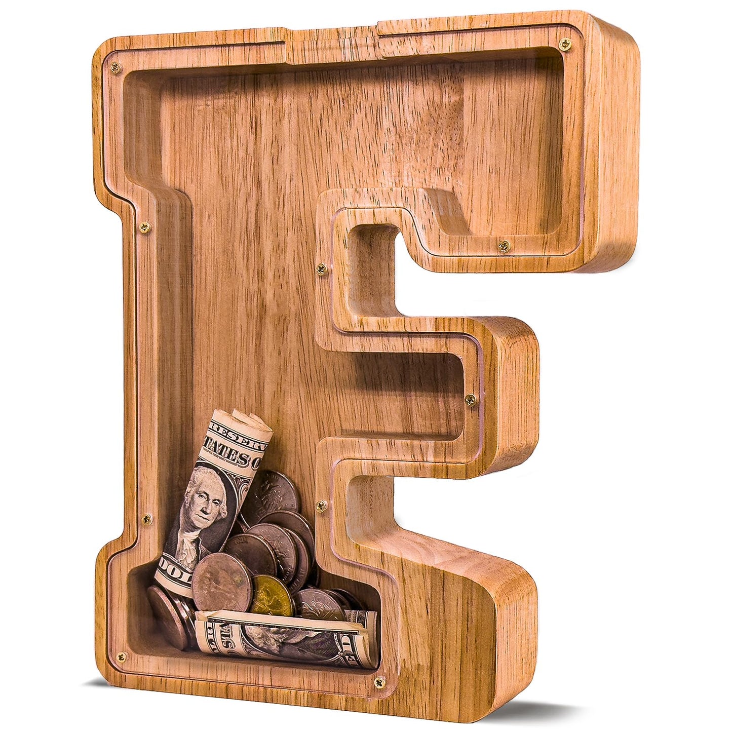 JOOMLAFLY Wooden Letter Piggy Bank for Kids — Personalized Initial Coin Bank
