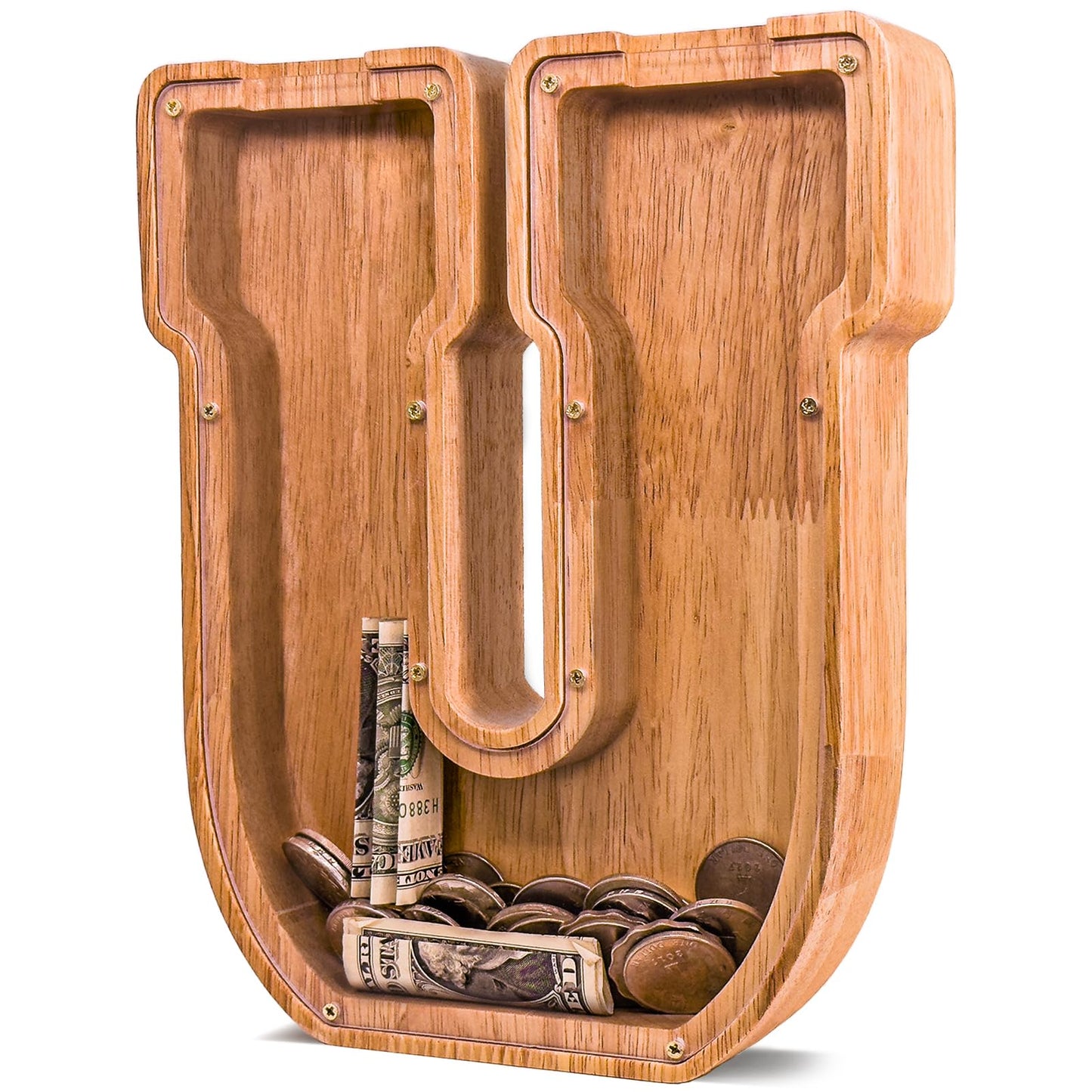 JOOMLAFLY Wooden Letter Piggy Bank – Personalized Initial Coin Bank for Kids
