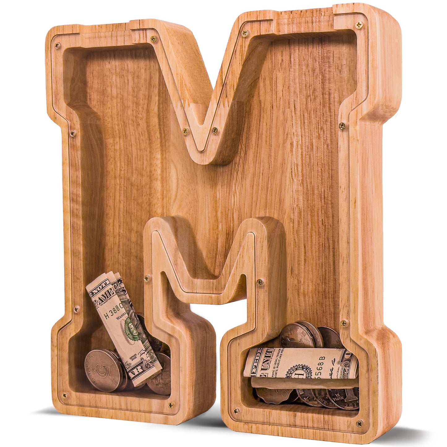 JOOMLAFLY Wooden Letter Piggy Bank – Large Customizable Initial Bank for Kids