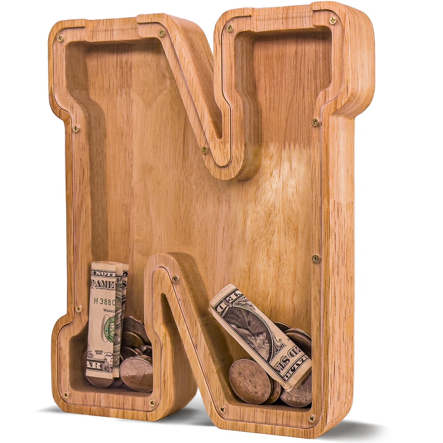 JOOMLAFLY Wooden Letter Piggy Bank for Kids — Large Initial Coin Bank in Eco Wood, Personalized Gift