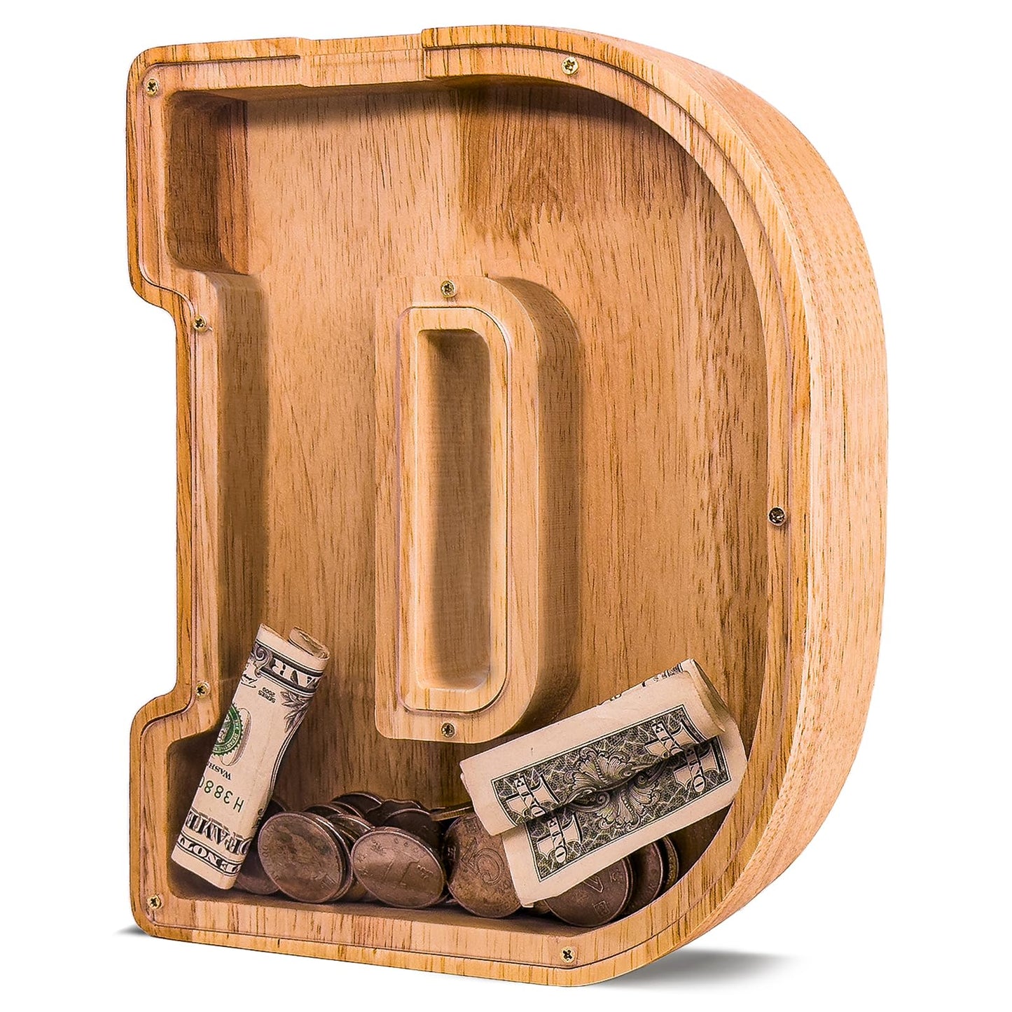 JOOMLAFLY Wooden Letter Piggy Bank – Large Initial Coin Bank for Kids, Personalized Gift