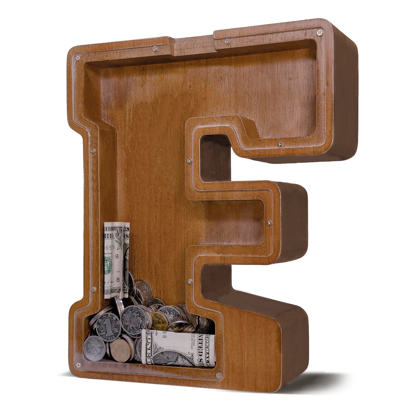 JOOMLAFLY Wooden Letter Piggy Bank – Personalized Initial Coin Bank for Kids