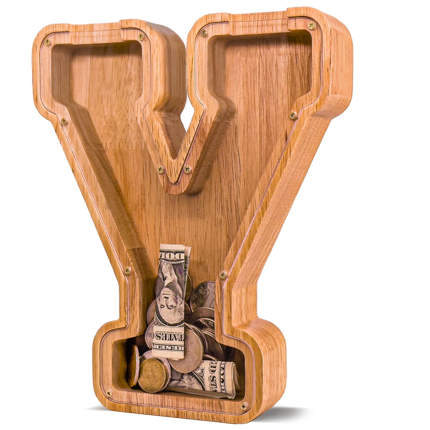 JOOMLAFLY Wooden Letter Piggy Bank — Personalized Initial Coin Bank for Kids