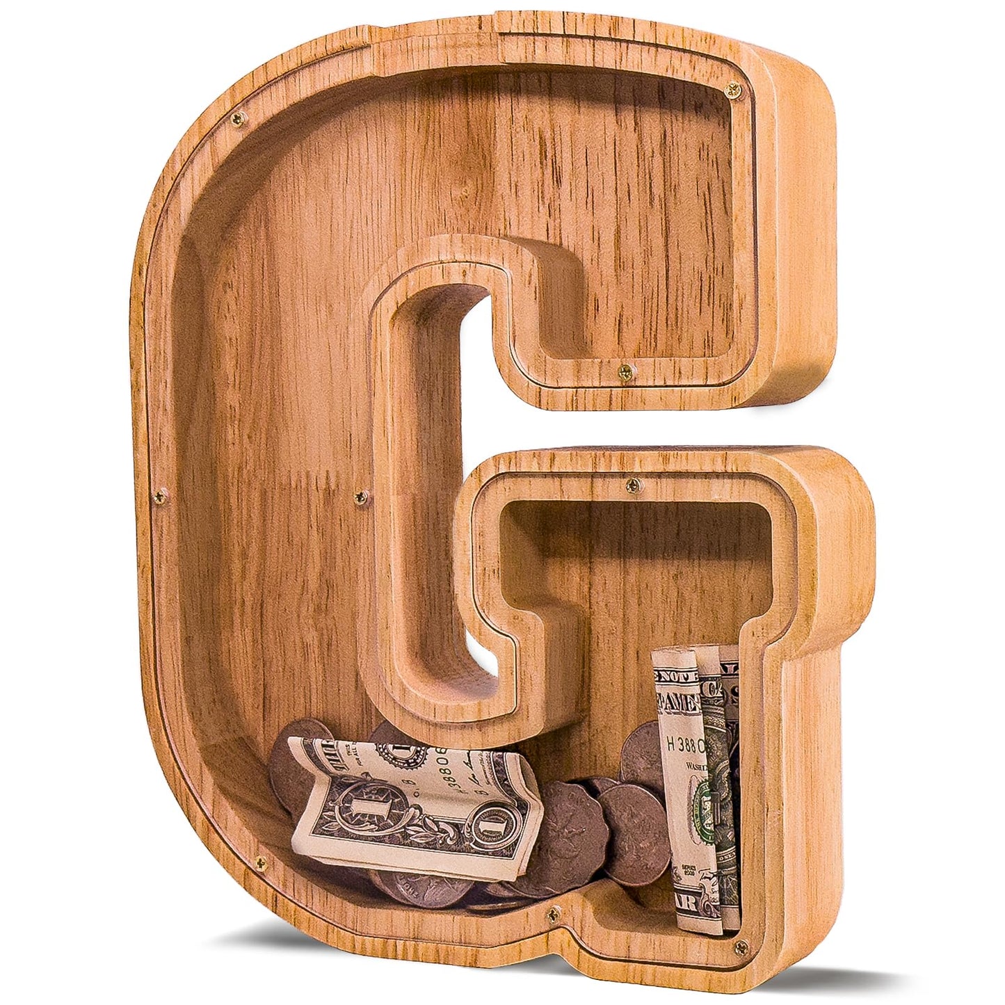 JOOMLAFLY Wooden Letter Piggy Bank – Personalized Initial Coin Bank for Kids