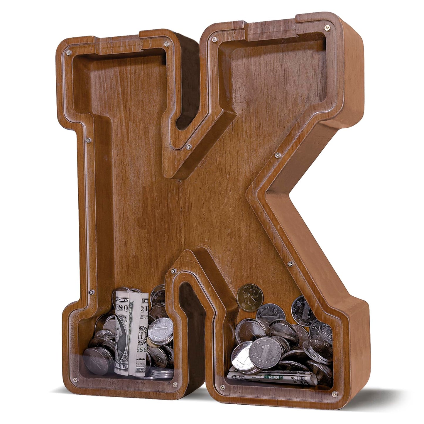 JOOMLAFLY Wooden Letter Piggy Bank – Personalized Initial Coin Bank for Kids