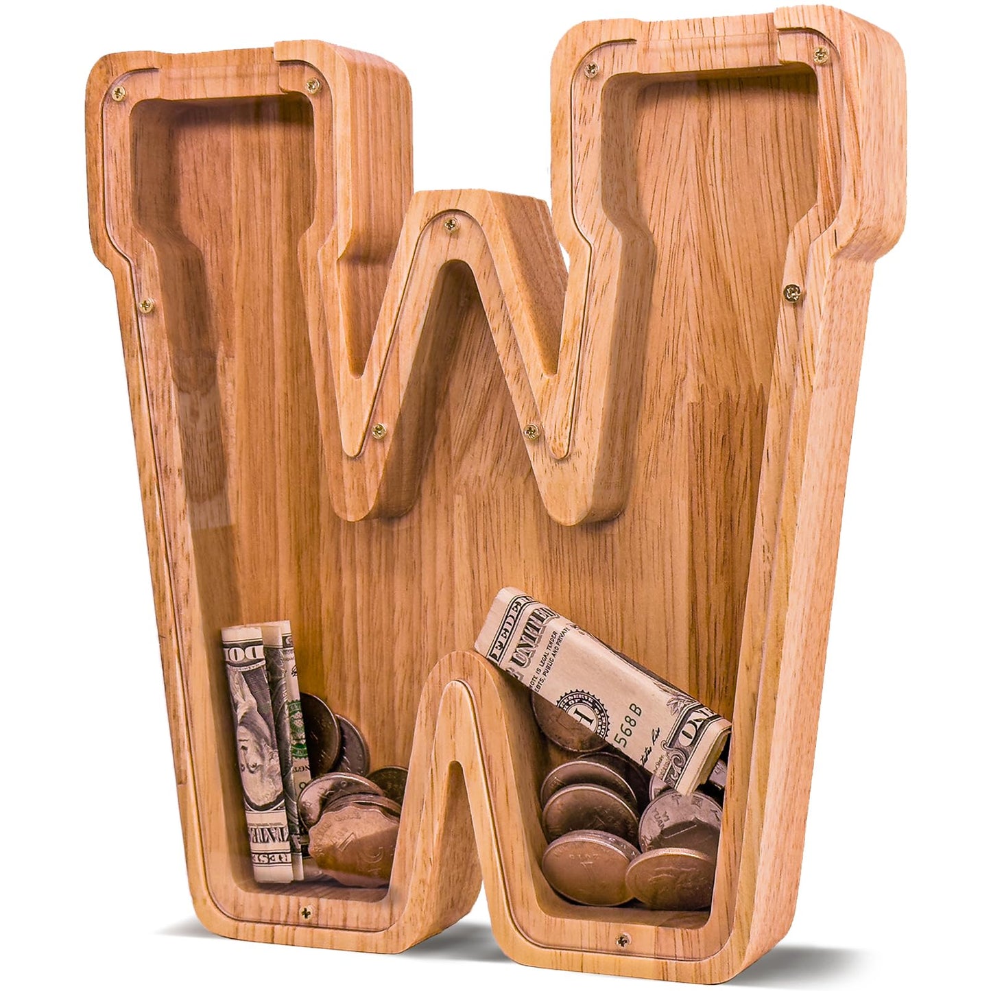 JOOMLAFLY Wooden Letter Piggy Bank – Personalized Initial Coin Bank for Kids