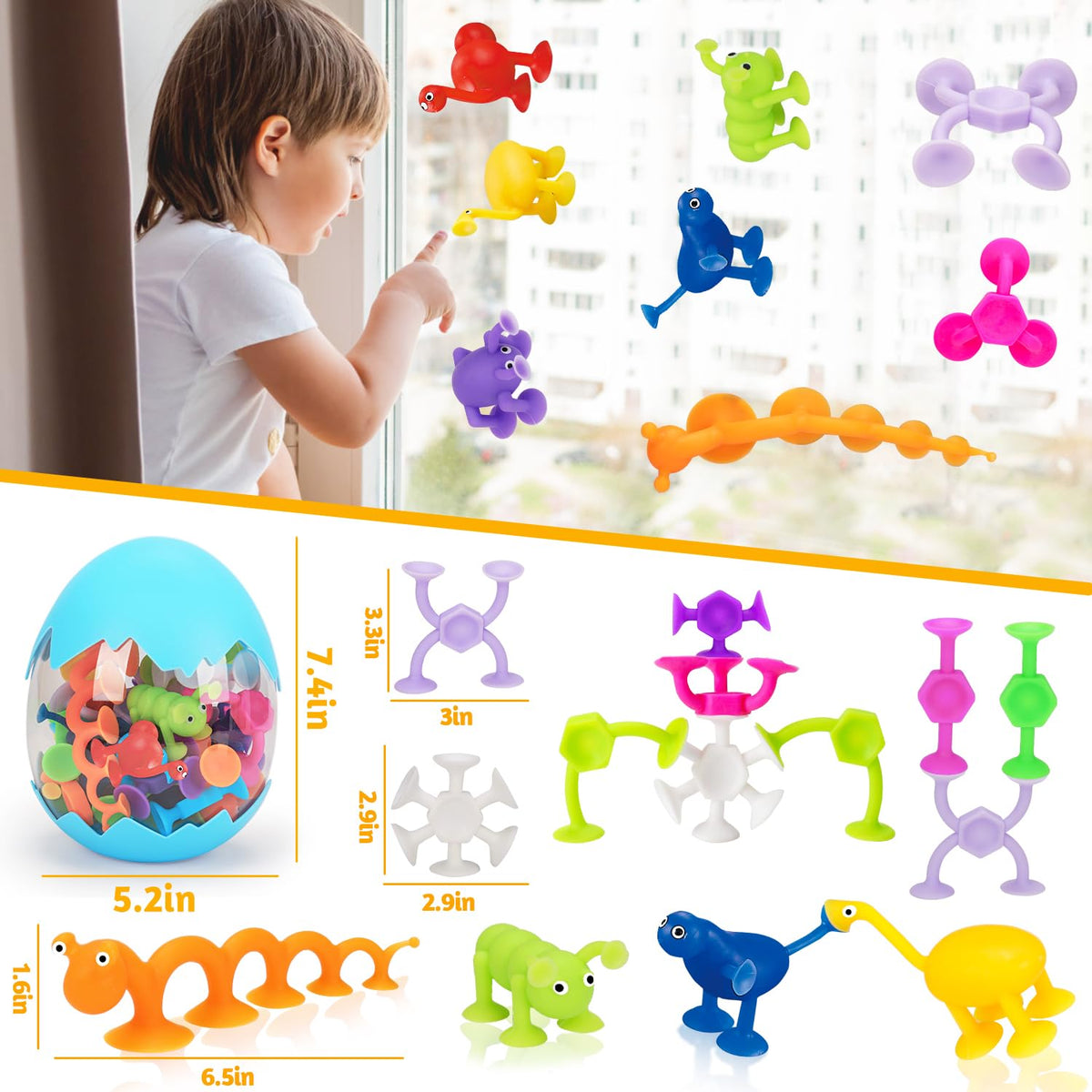 Joosharkidz 32 PCS Toddler Suction Cup Bath Toys – Ages 1-8, Travel-Friendly & Easter Basket Filler