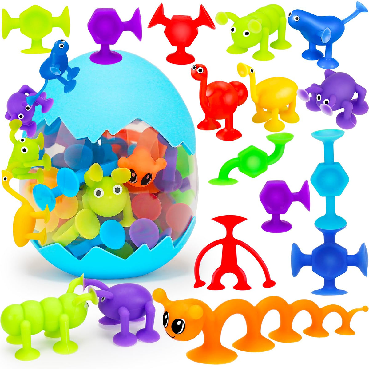 Joosharkidz 32 PCS Toddler Suction Cup Bath Toys – Ages 1-8, Travel-Friendly & Easter Basket Filler