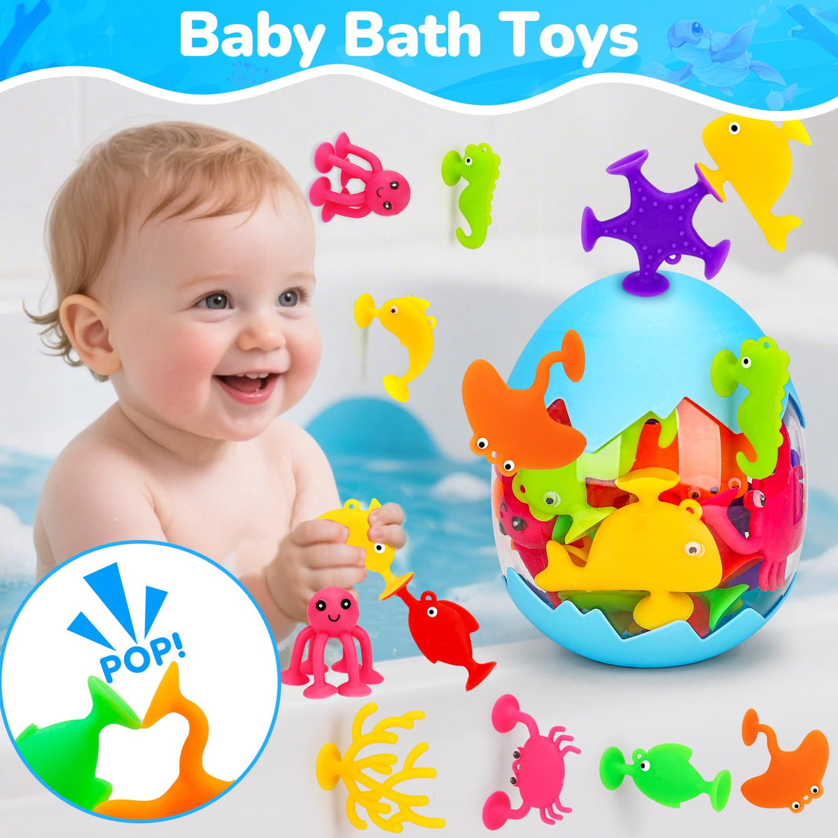 Joosharkidz Toddler Suction Cup Bath Toys – Ocean Animals for Window Play and Bath Time (Ages 1-8)