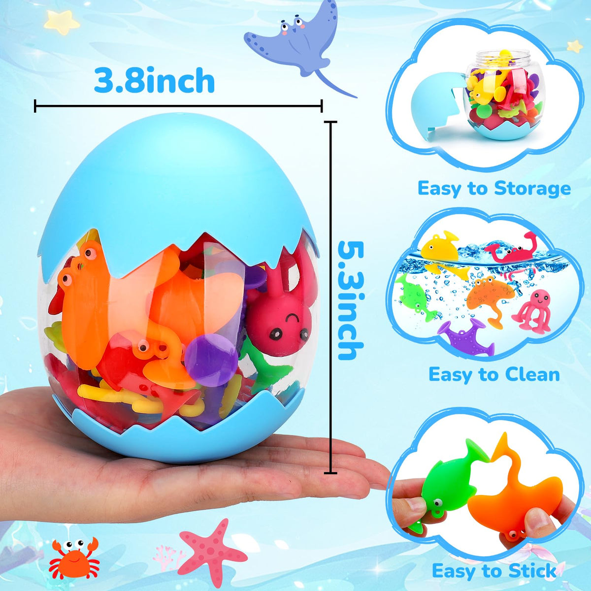 Joosharkidz Toddler Suction Cup Bath Toys – Ocean Animals for Window Play and Bath Time (Ages 1-8)