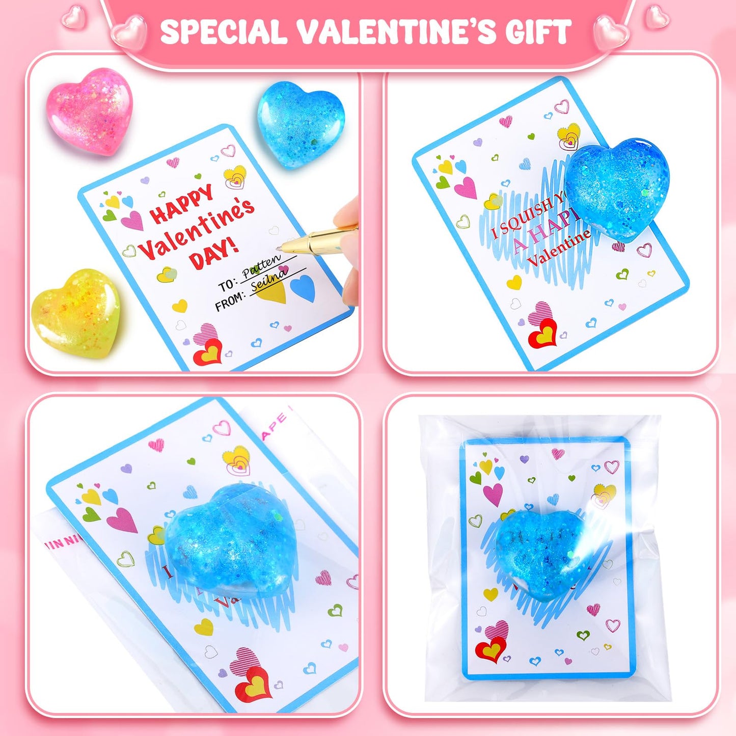 Joottuan 24-Pack Valentines Heart Stress Balls with Greeting Cards | Classroom Gifts & Fidget Toys