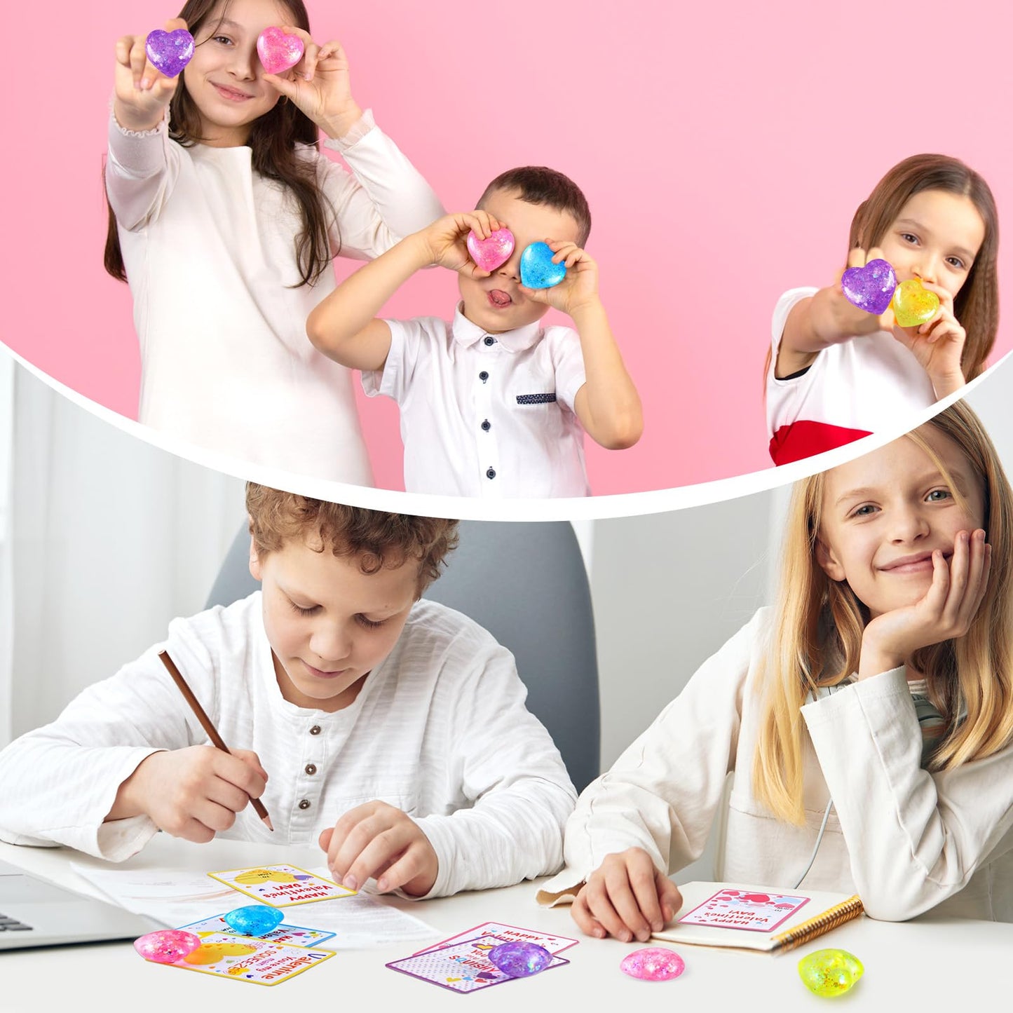 Joottuan 24-Pack Valentines Heart Stress Balls with Greeting Cards | Classroom Gifts & Fidget Toys