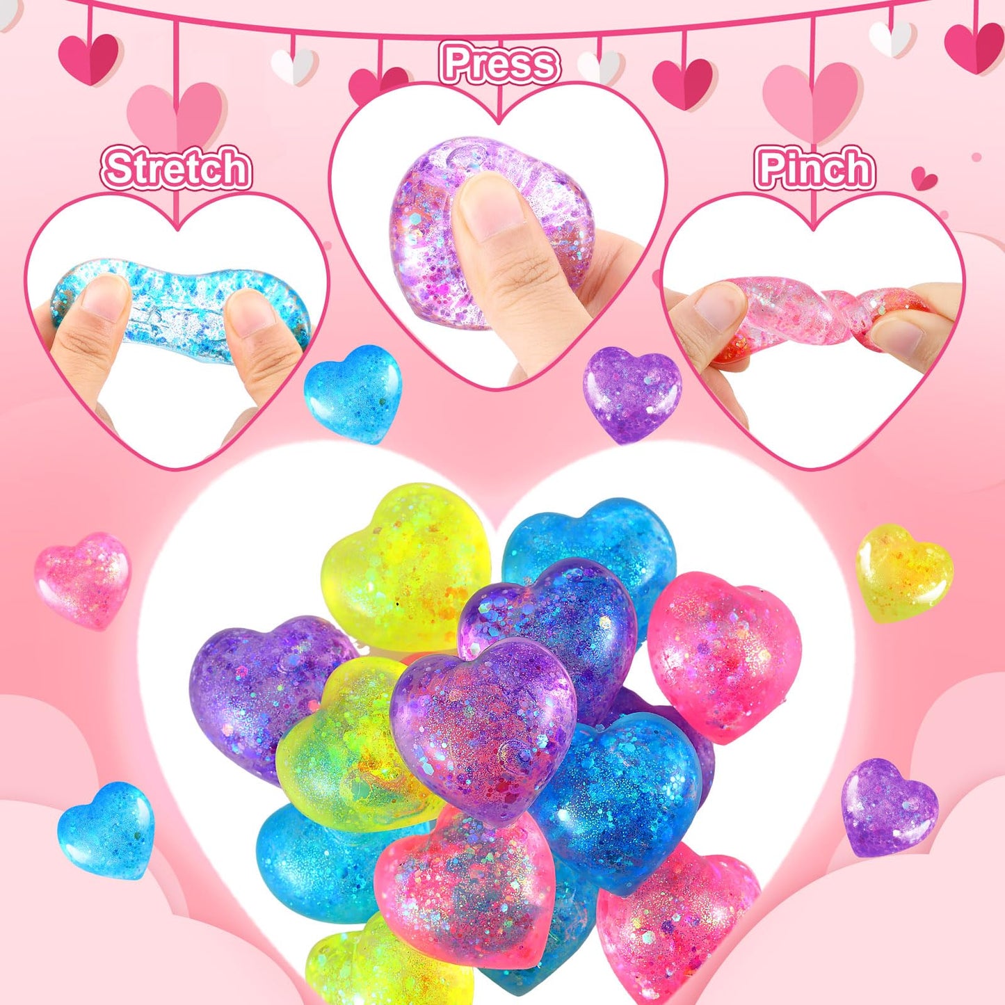 Joottuan 24-Pack Valentines Heart Stress Balls with Greeting Cards | Classroom Gifts & Fidget Toys
