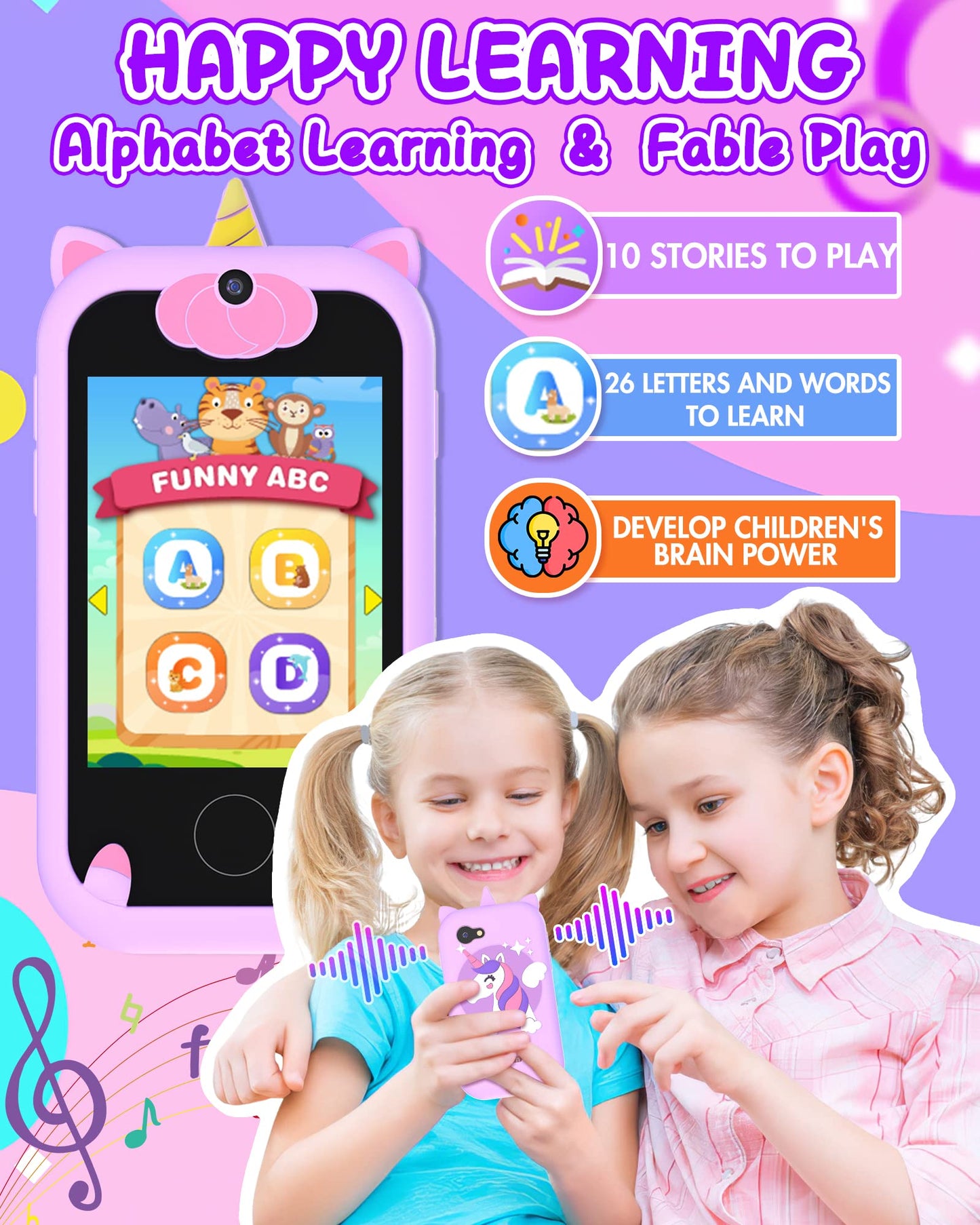 Joozfee Kids Smart Phone for Girls Unicorns — Learning Toy Gift (Purple)