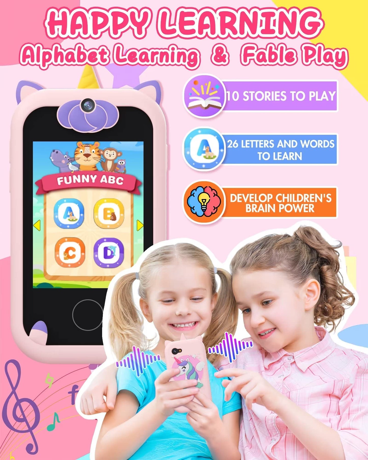 Joozfee Kids Smart Phone for Girls Unicorns – Learning Toy with 8G Card (Ages 3–9)