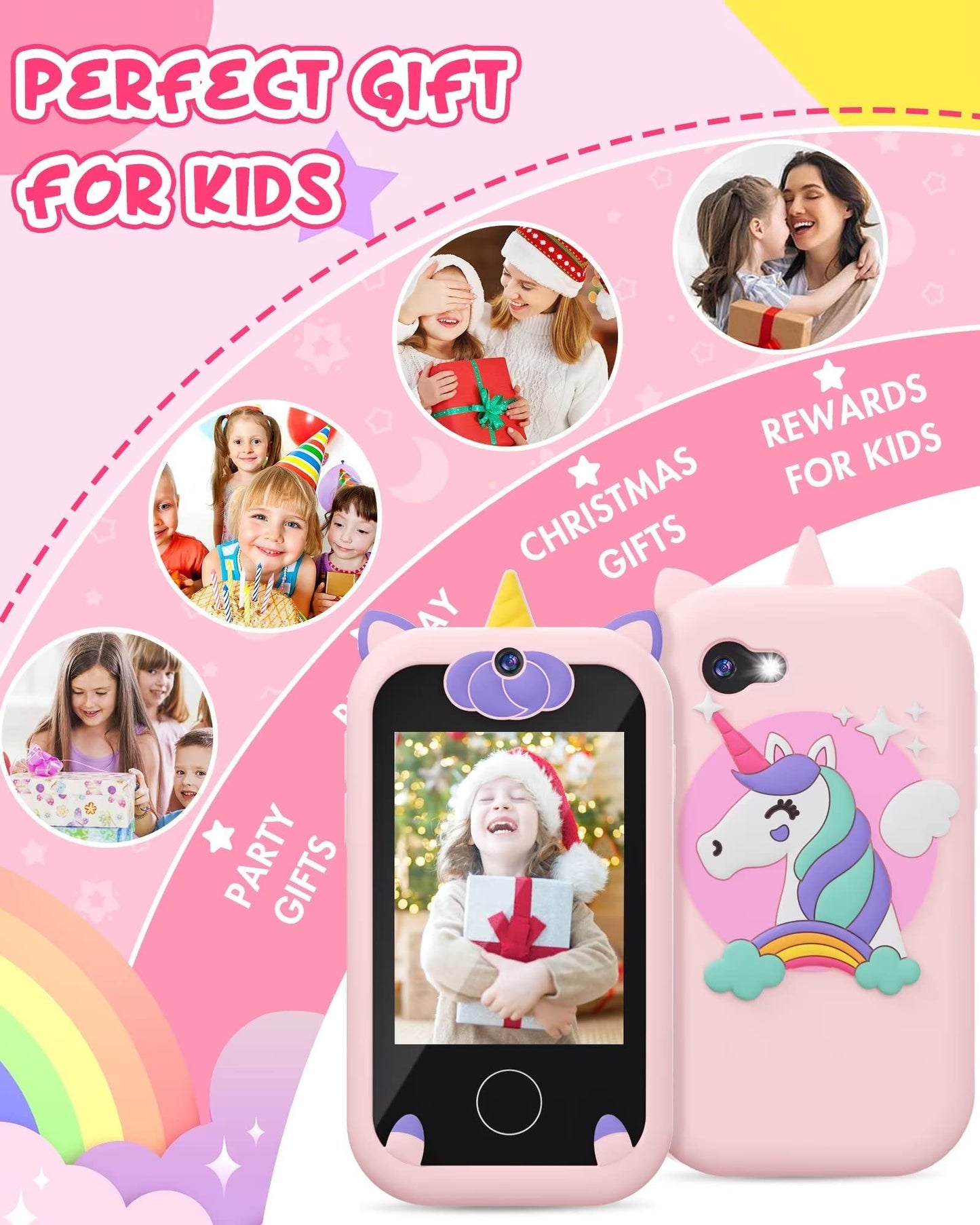Joozfee Kids Smart Phone for Girls Unicorns – Learning Toy with 8G Card (Ages 3–9)