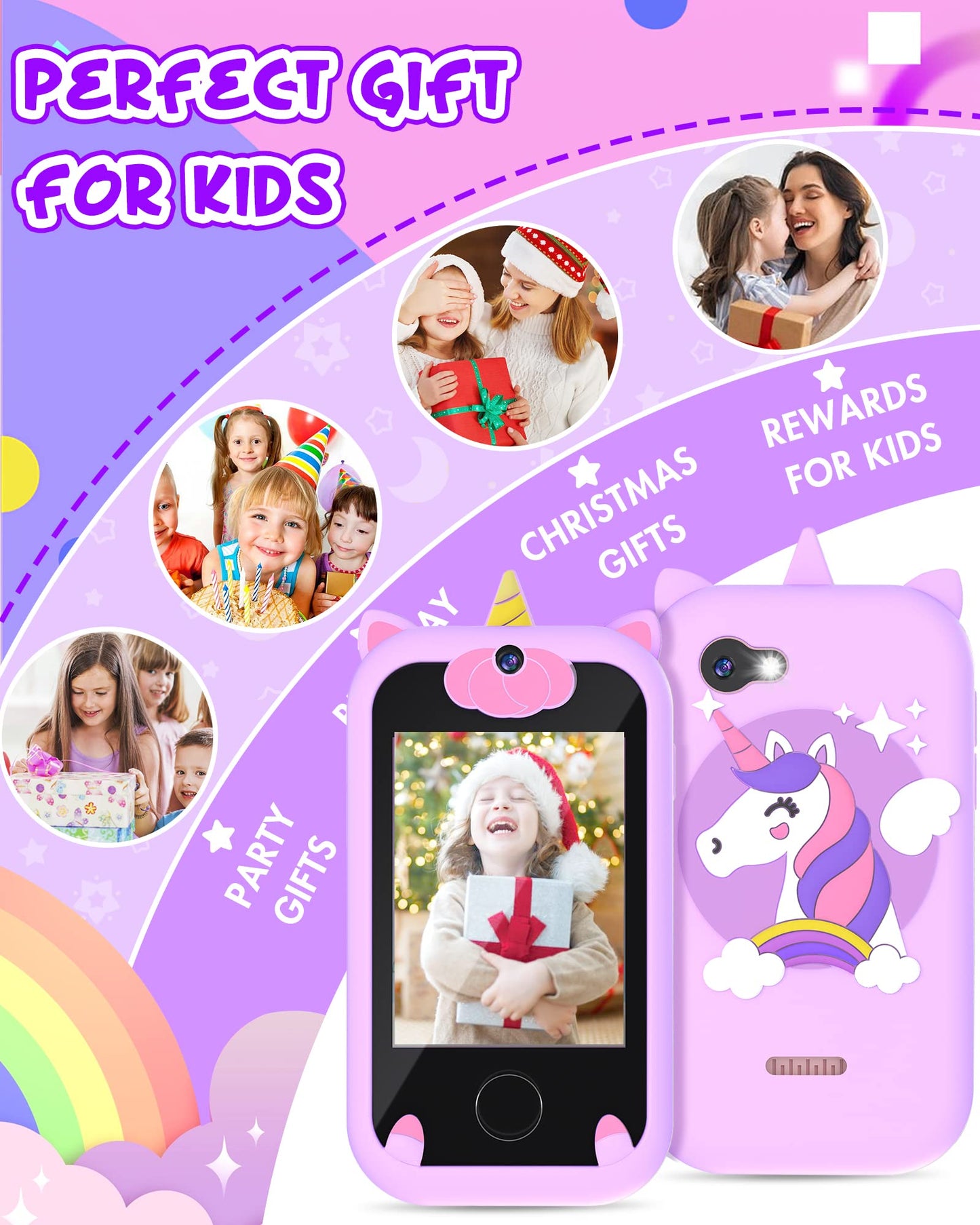 Joozfee Kids Smart Phone for Girls Unicorns — Learning Toy Gift (Purple)