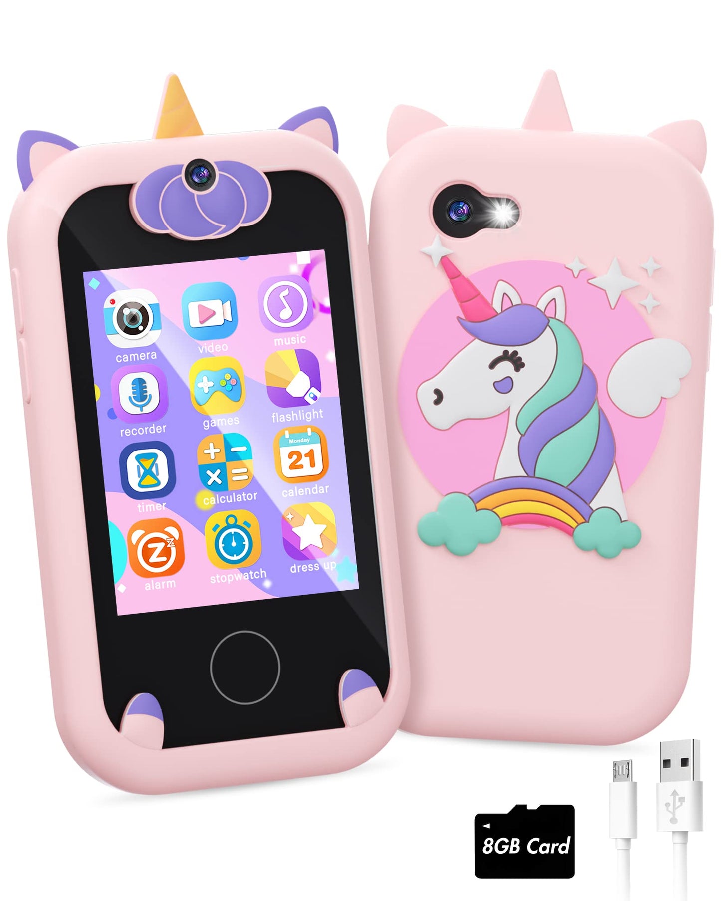 Joozfee Kids Smart Phone for Girls Unicorns – Learning Toy with 8G Card (Ages 3–9)