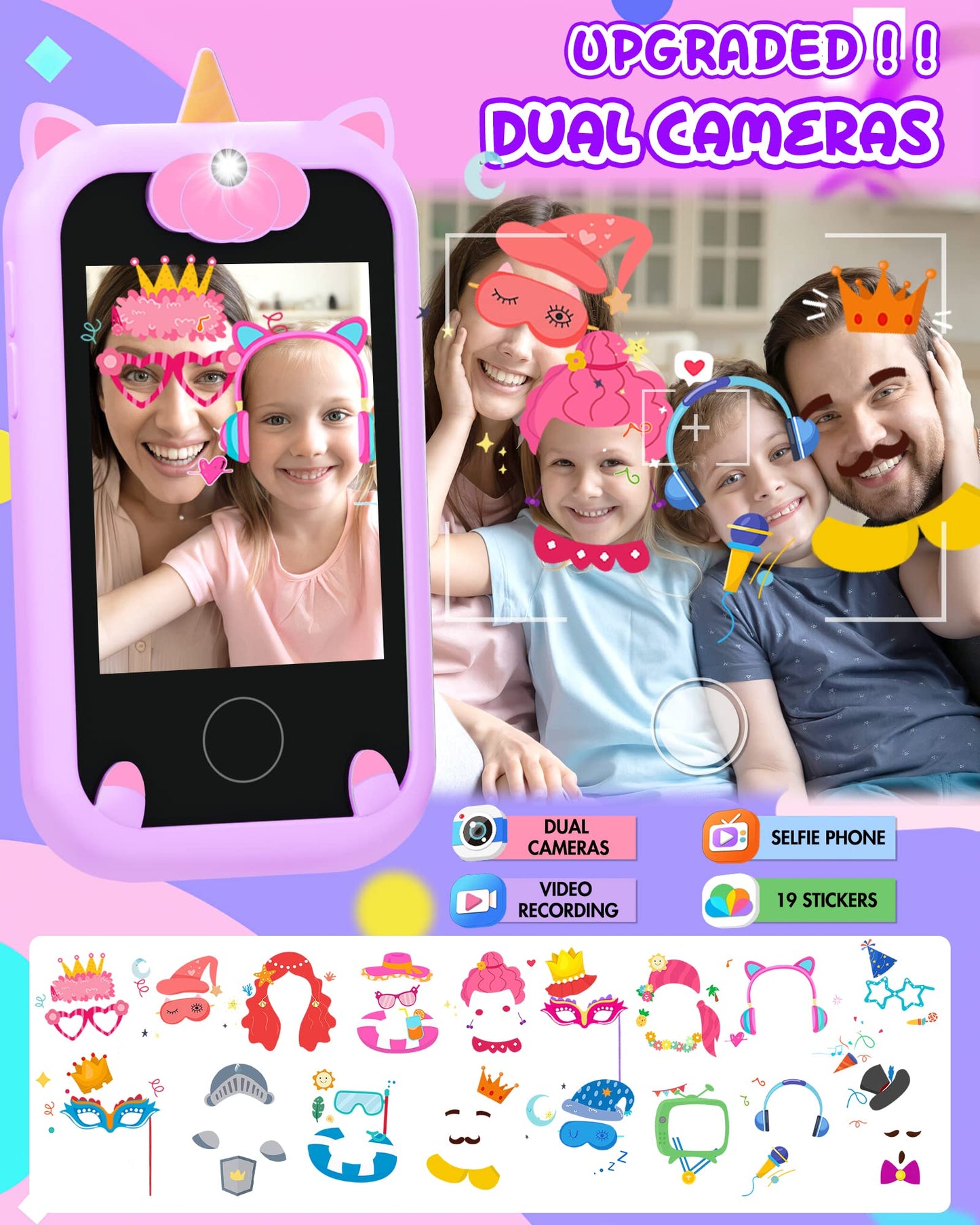 Joozfee Kids Smart Phone for Girls Unicorns — Learning Toy Gift (Purple)