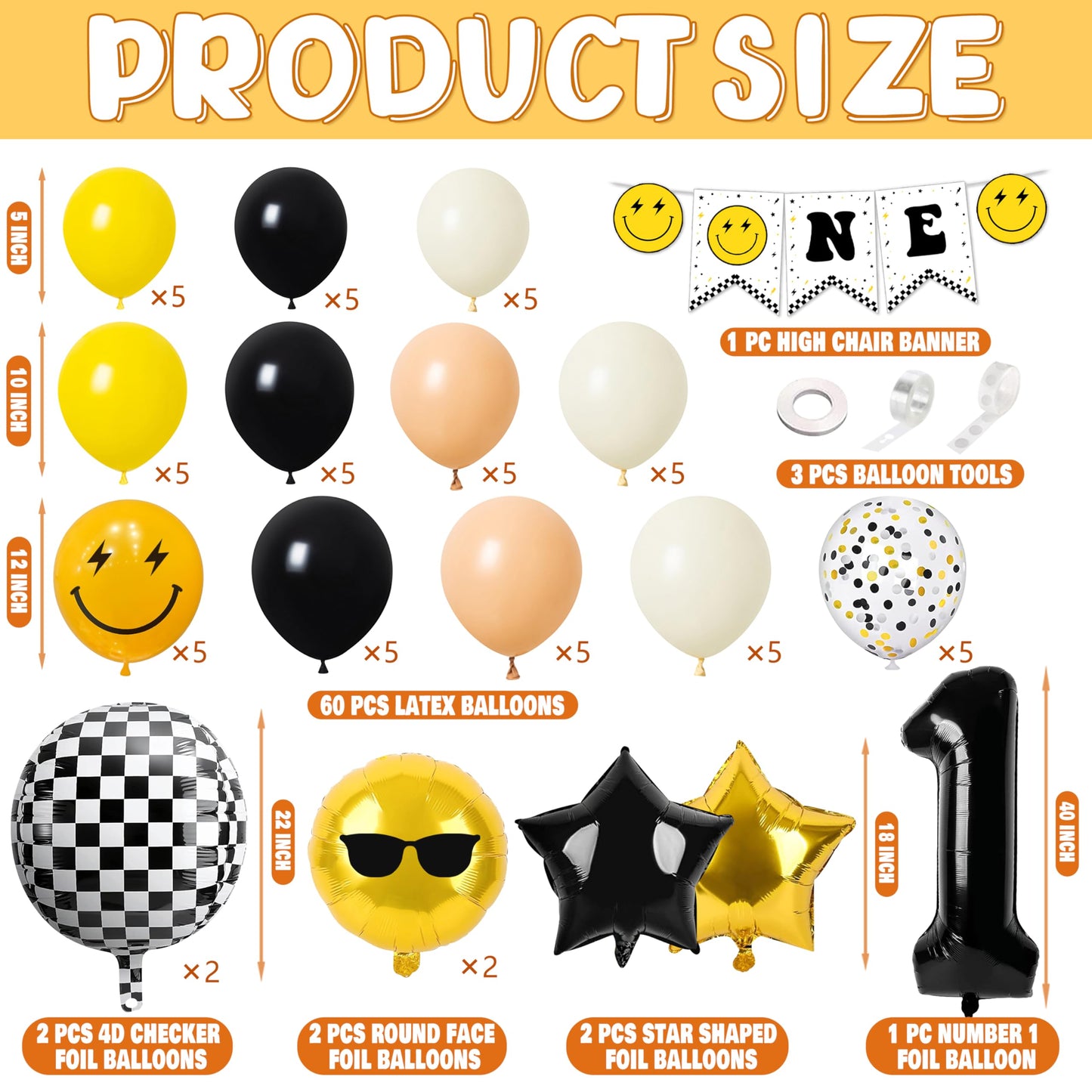 JOPHMO One Happy Dude 1st Birthday Party Pack – Black & Yellow Decor Kit