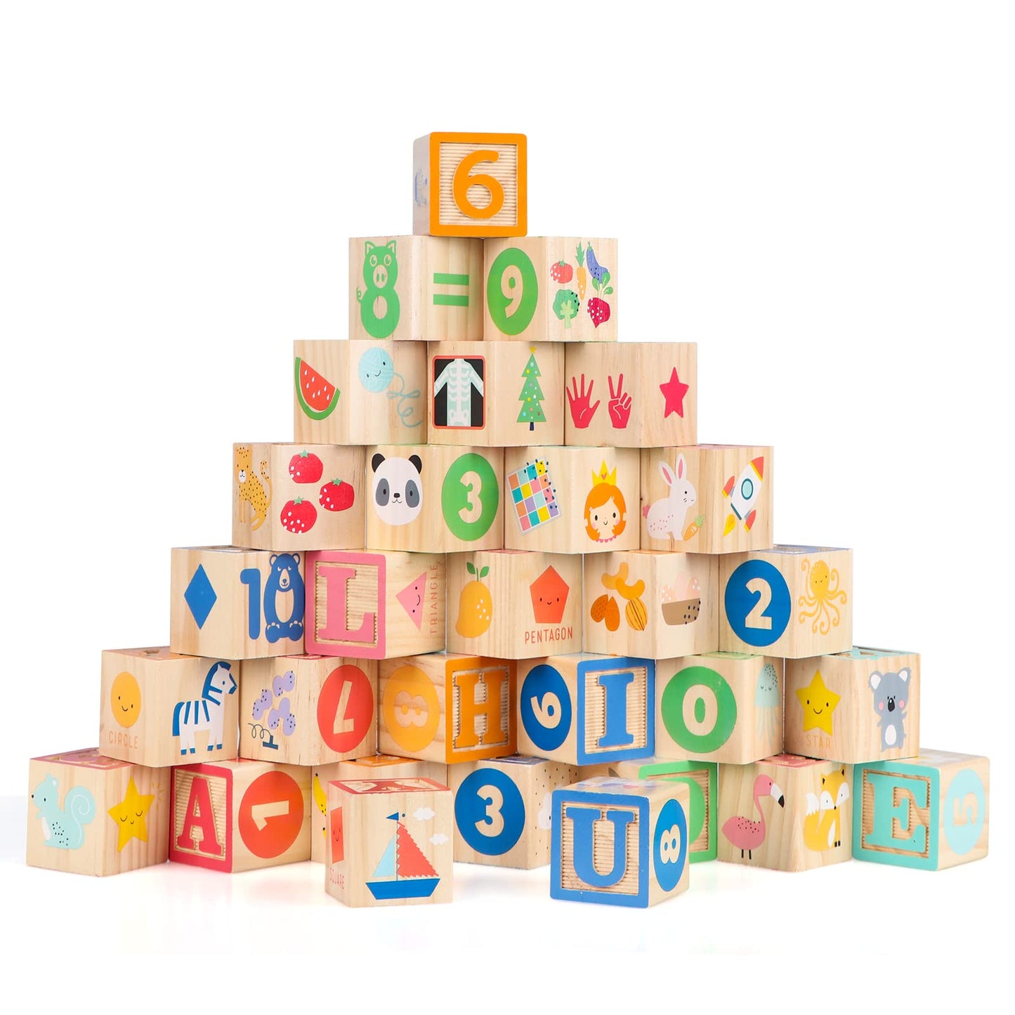 Joqutoys Wooden Building Blocks for Toddlers 1-3 | 30-Piece Alphabet & Number Blocks with Wagon