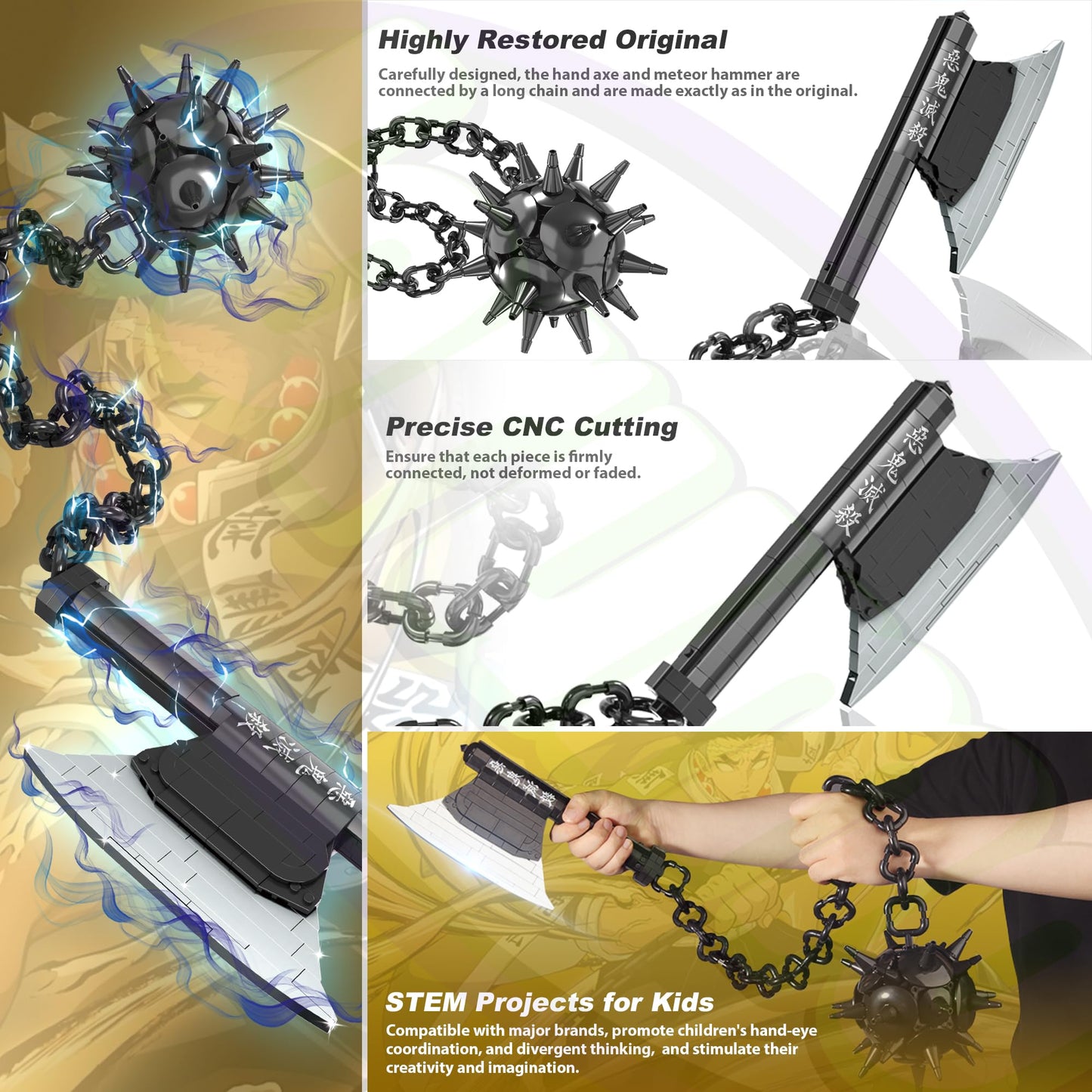 Jorumo Swords Building Sets for Adults – 42in Gyomei Axe & Meteor Hammer (826 Pcs)